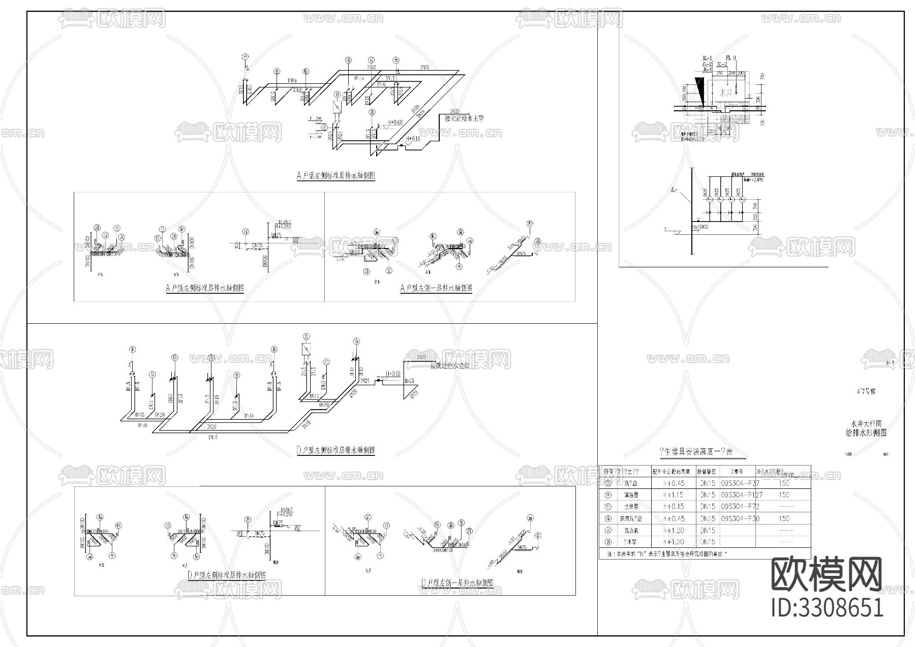 高层住宅给排水cad平面图下载（渲染图9）
