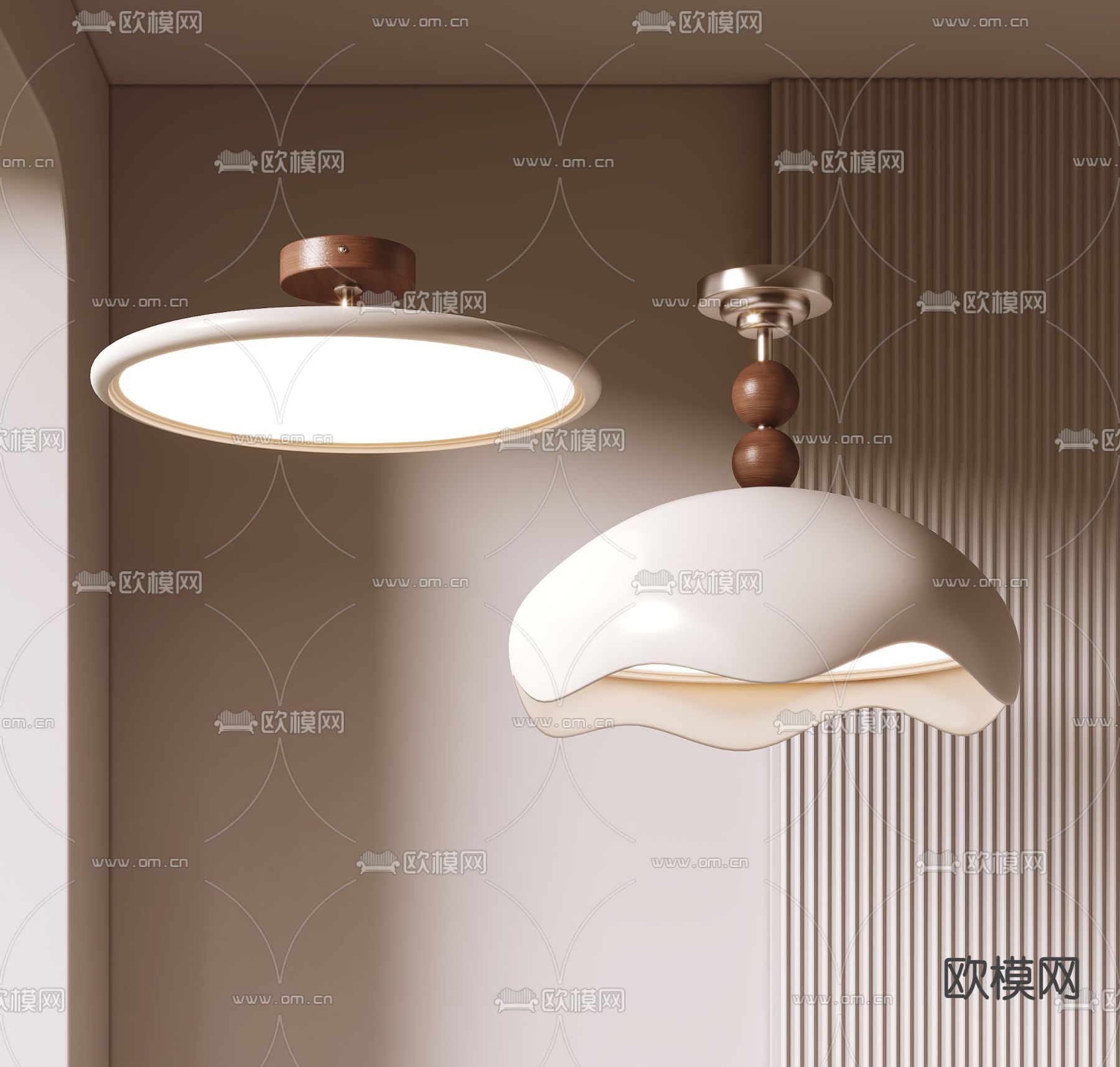 奶油风吸顶灯su模型下载（渲染图2）