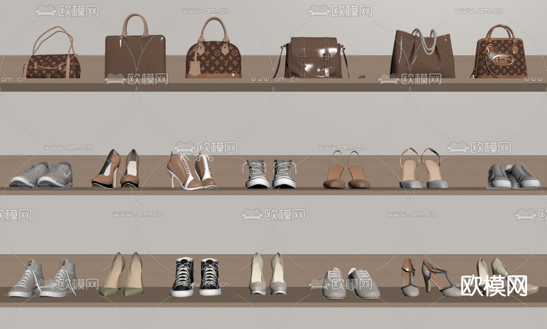 运动鞋 高跟鞋 手提包su模型下载（渲染图1）