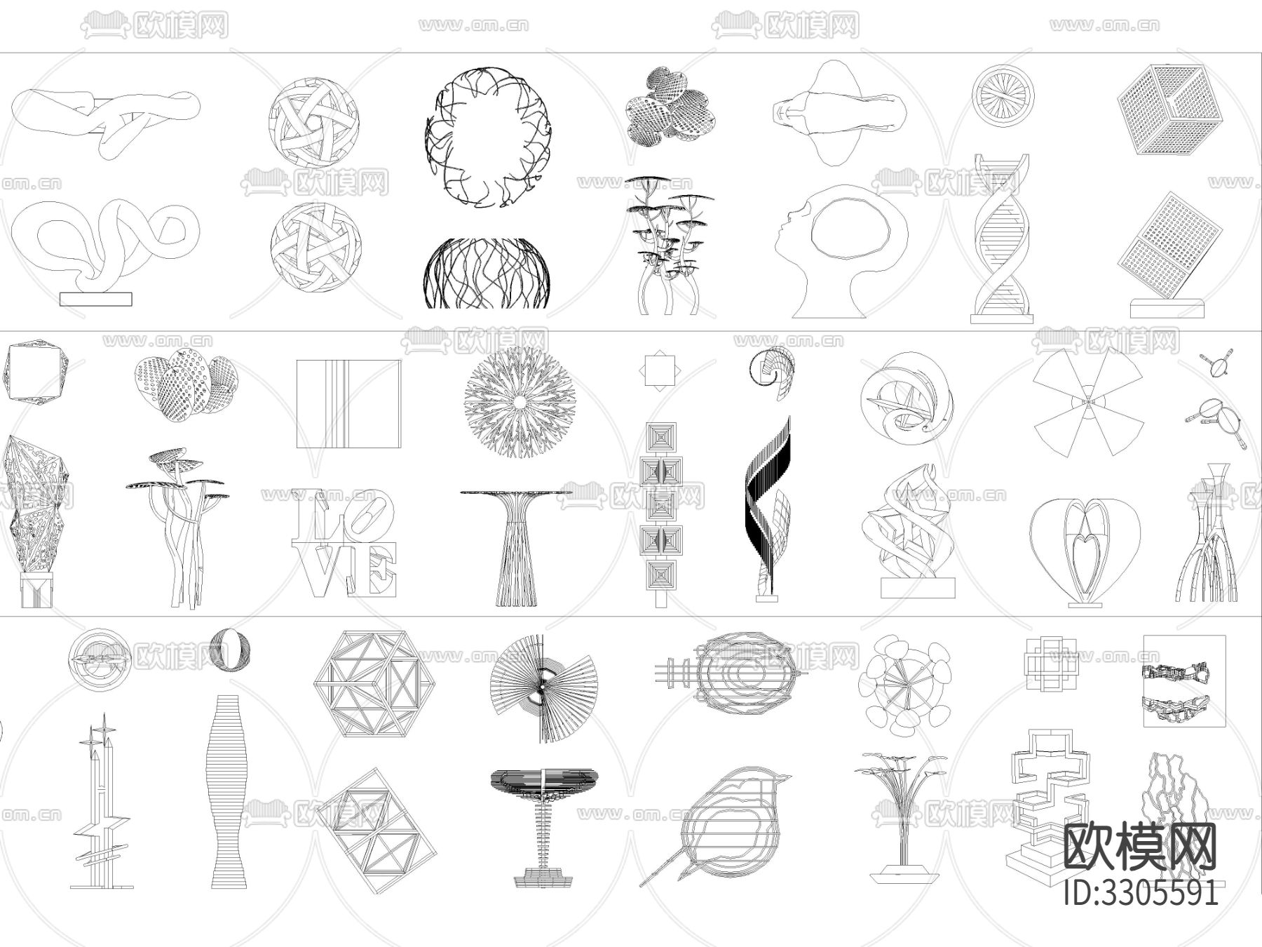 最新超全景观雕塑小品CAD图库下载（渲染图5）