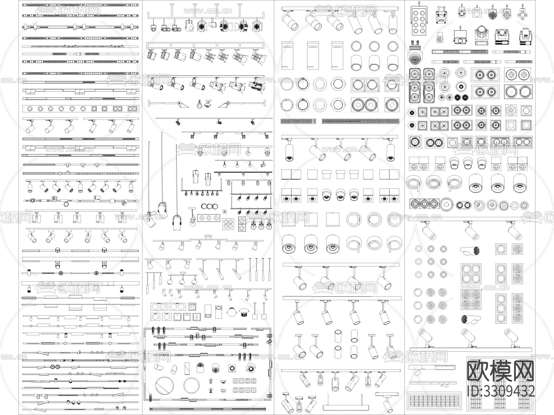 最新超全筒灯射灯磁吸轨道灯cad图库下载（渲染图6）