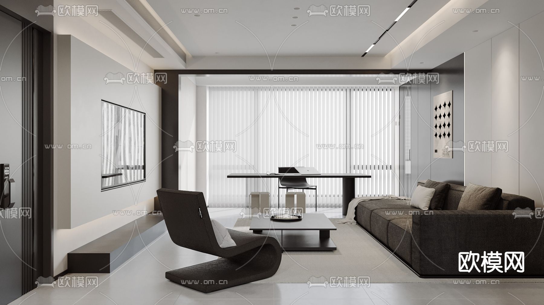 高级灰客厅su模型下载（渲染图2）