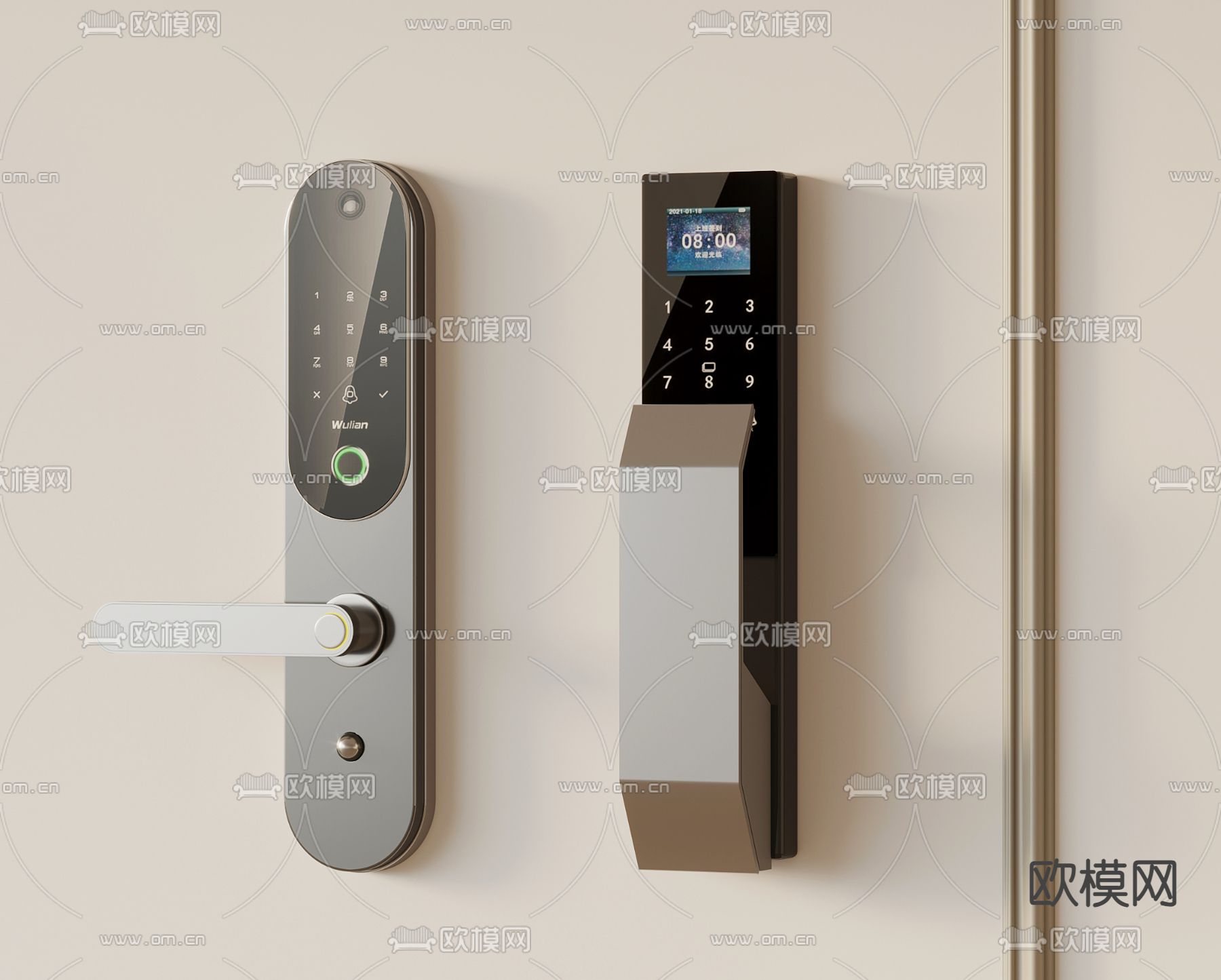 密码锁 智能锁 门把手3d模型下载