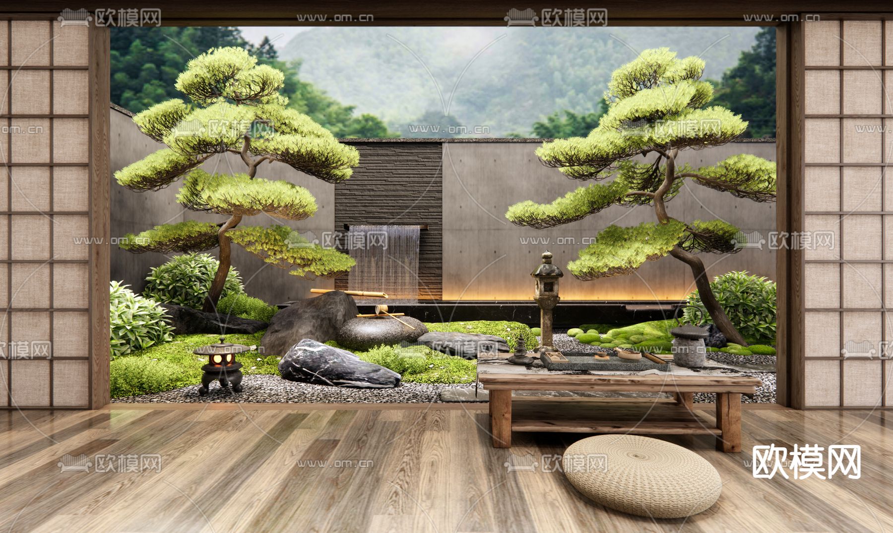 日式庭院景观 枯山水3d模型下载