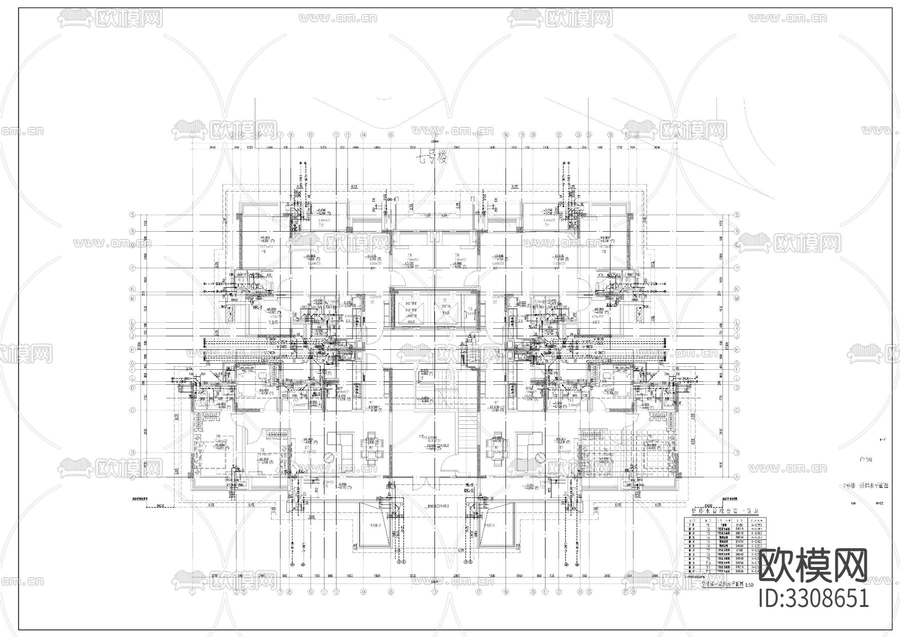 高层住宅给排水cad平面图下载（渲染图4）