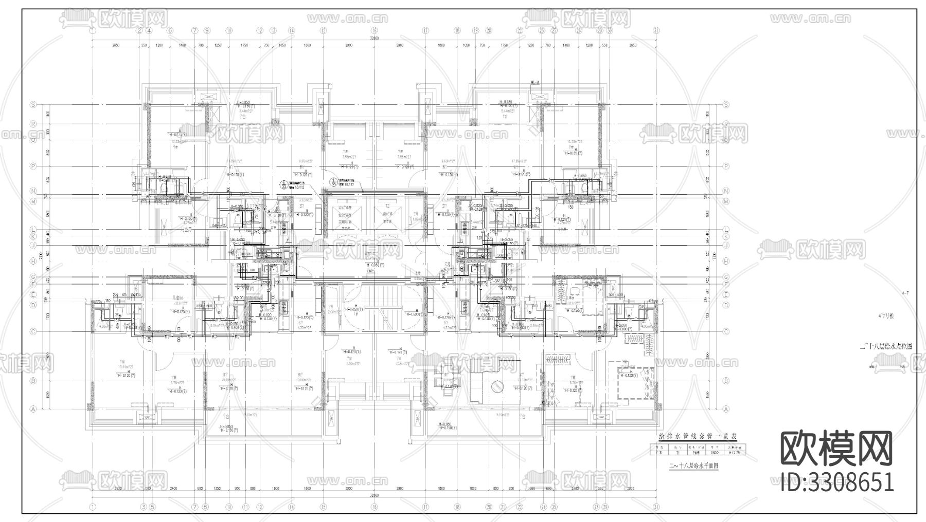 高层住宅给排水cad平面图下载（渲染图5）