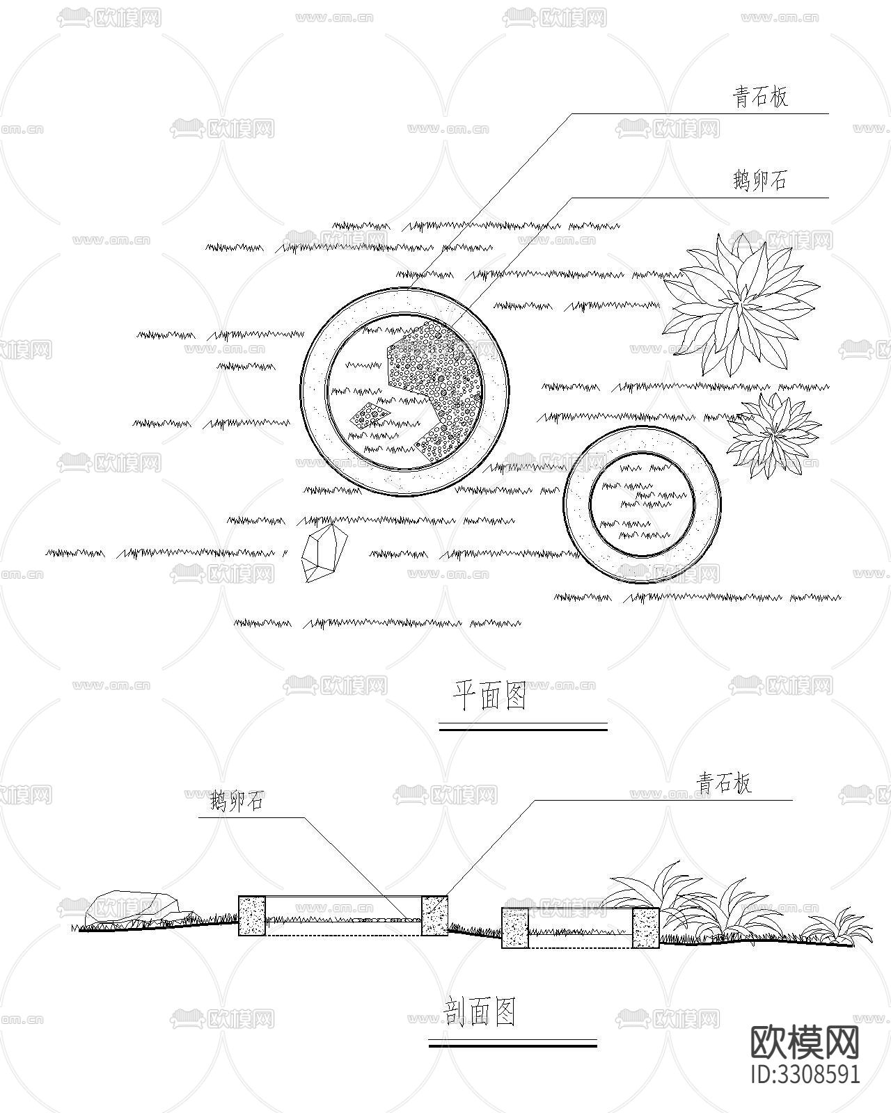 台阶坡道CAD立面图下载（渲染图4）