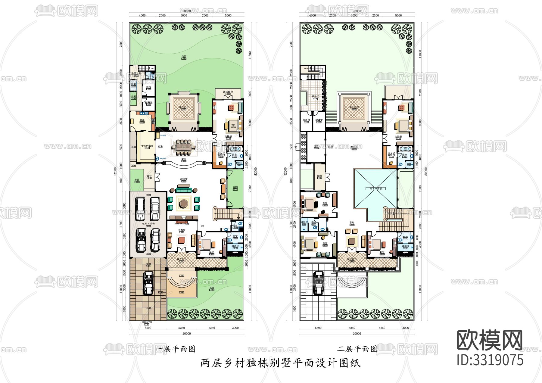 两层乡村独栋户型别墅cad平面图下载