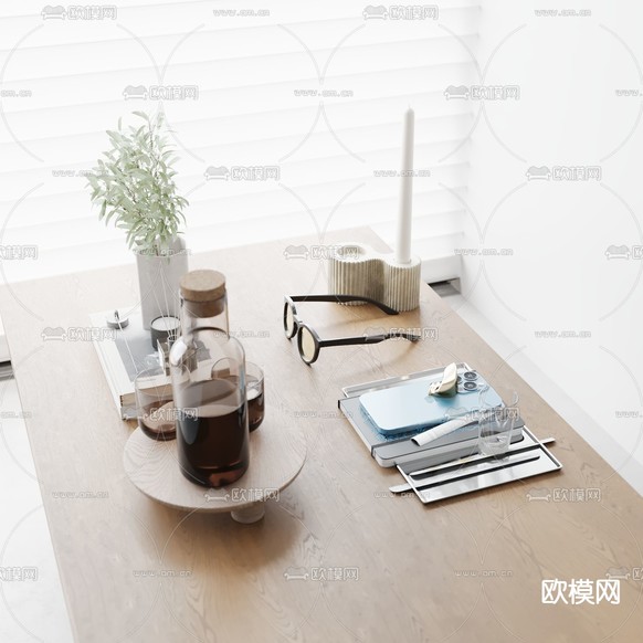 桌面摆件 眼镜 酒瓶 烛台3d模型下载