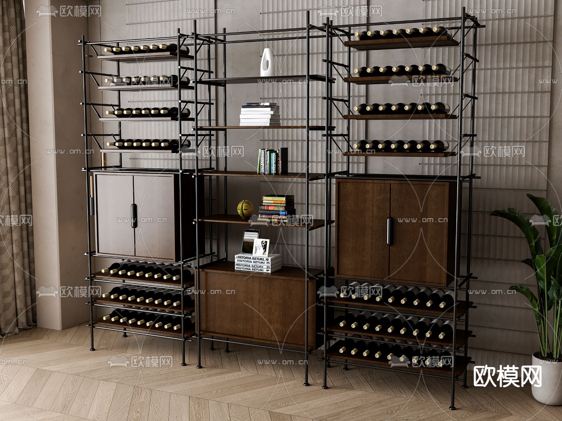 美式酒柜 酒架3d模型下载