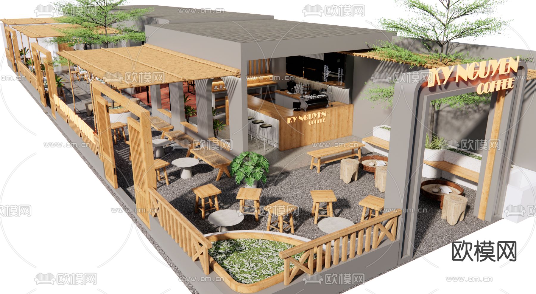 民宿庭院3d模型下载（渲染图2）