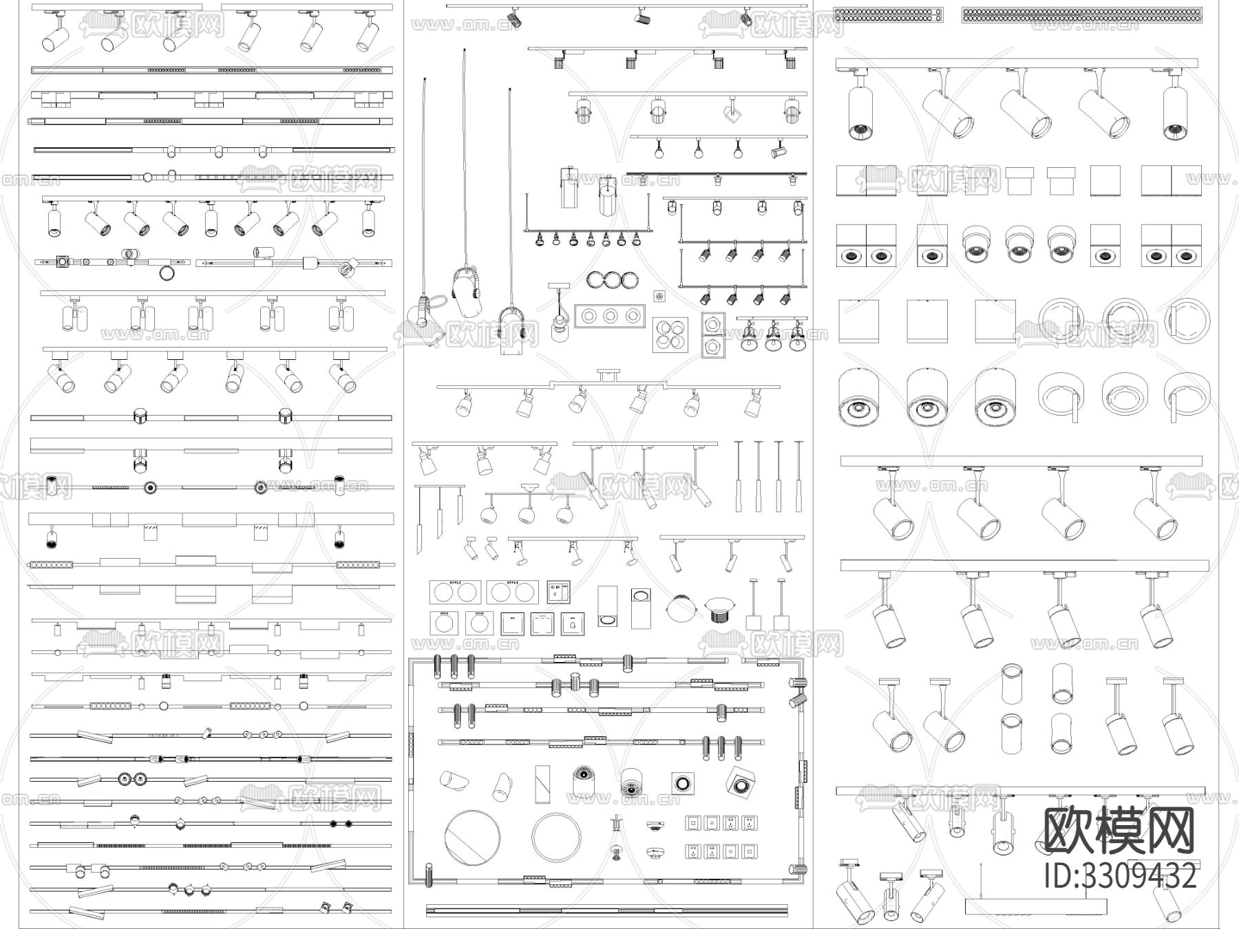 最新超全筒灯射灯磁吸轨道灯cad图库下载（渲染图5）