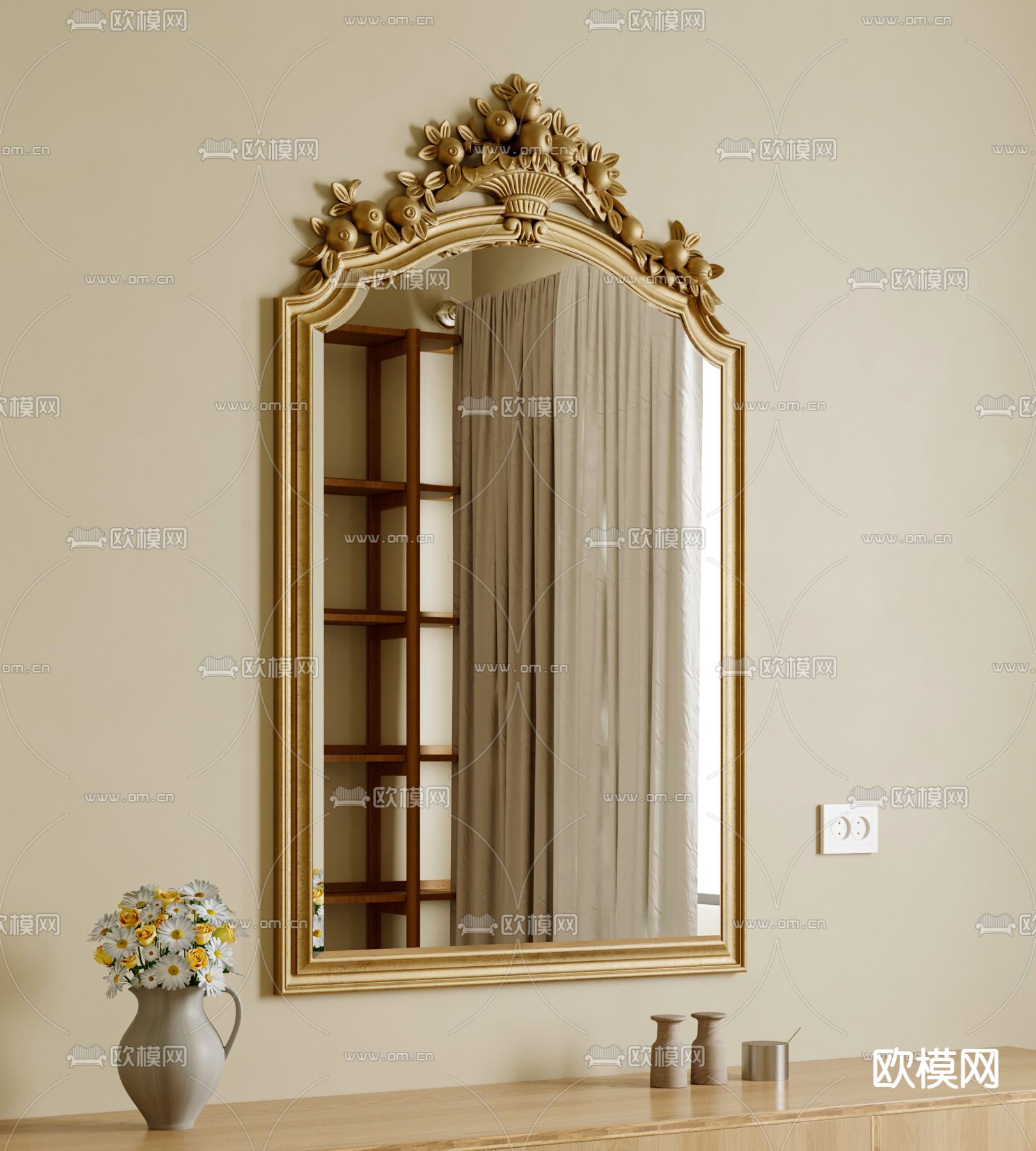 法式雕花镜子 复古镜子 化妆镜3d模型下载
