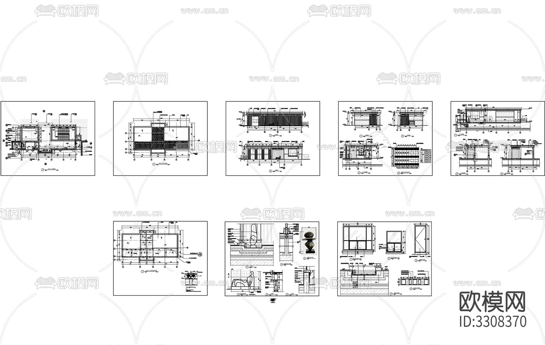 泳池入口构筑物cad立面图下载（渲染图1）