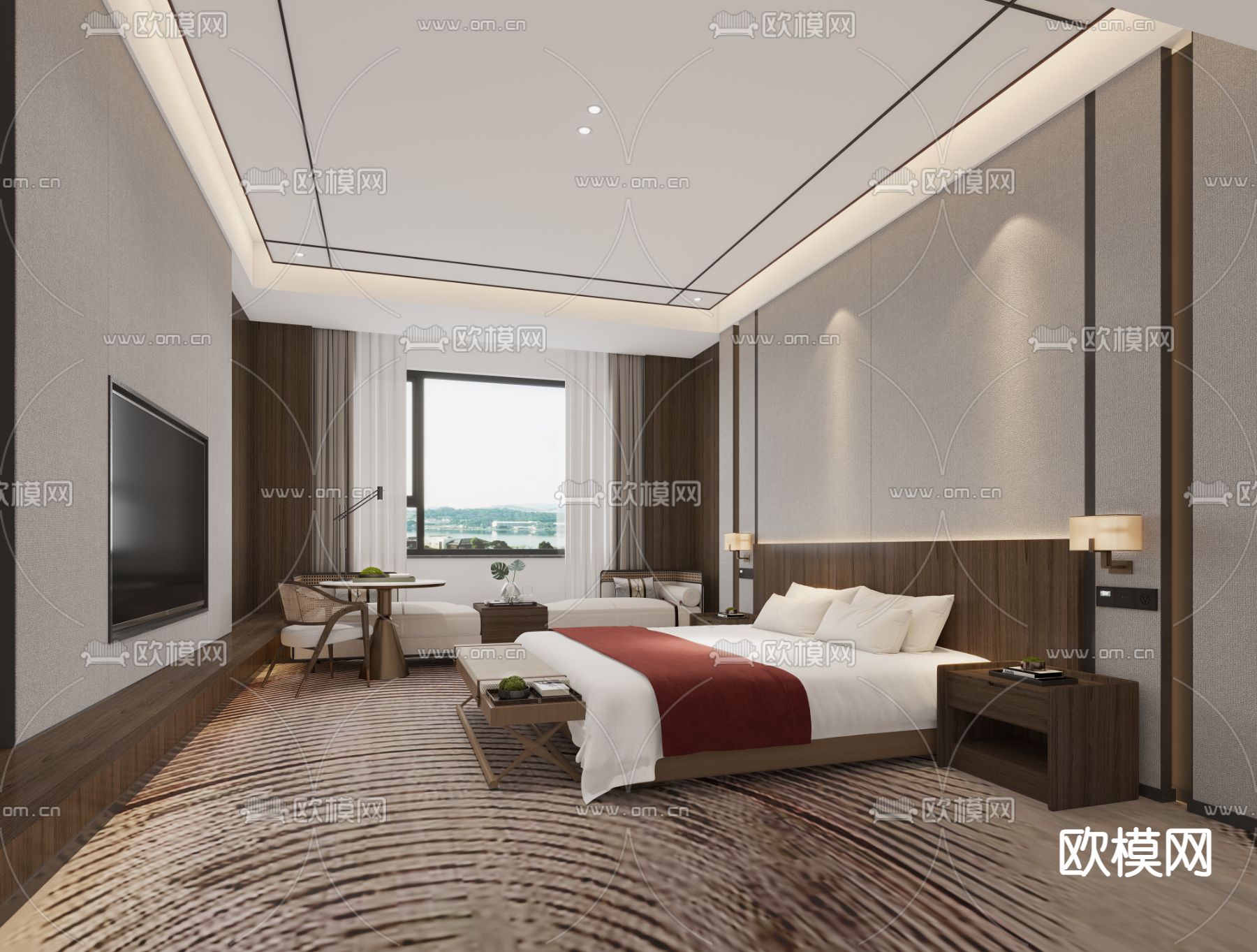 客房 双床房3d模型下载（渲染图2）