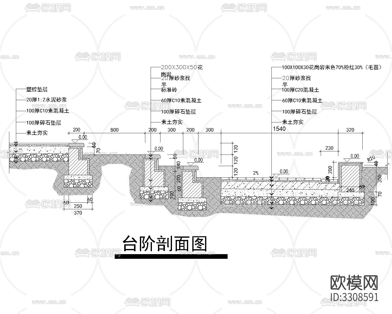 台阶坡道CAD立面图下载（渲染图8）