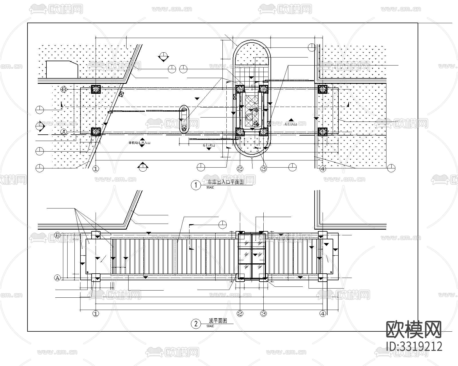 车库入口保安亭节点详图cad大样图下载（渲染图1）
