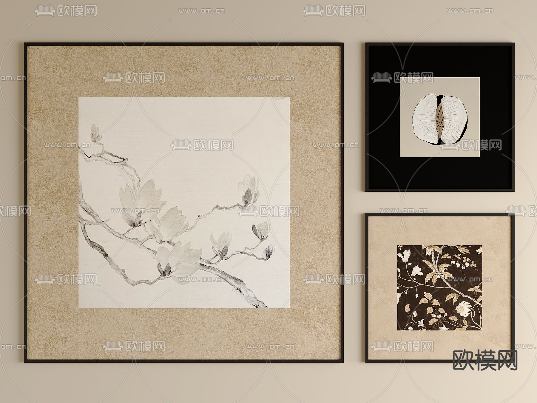 中古风装饰画su模型下载（渲染图2）