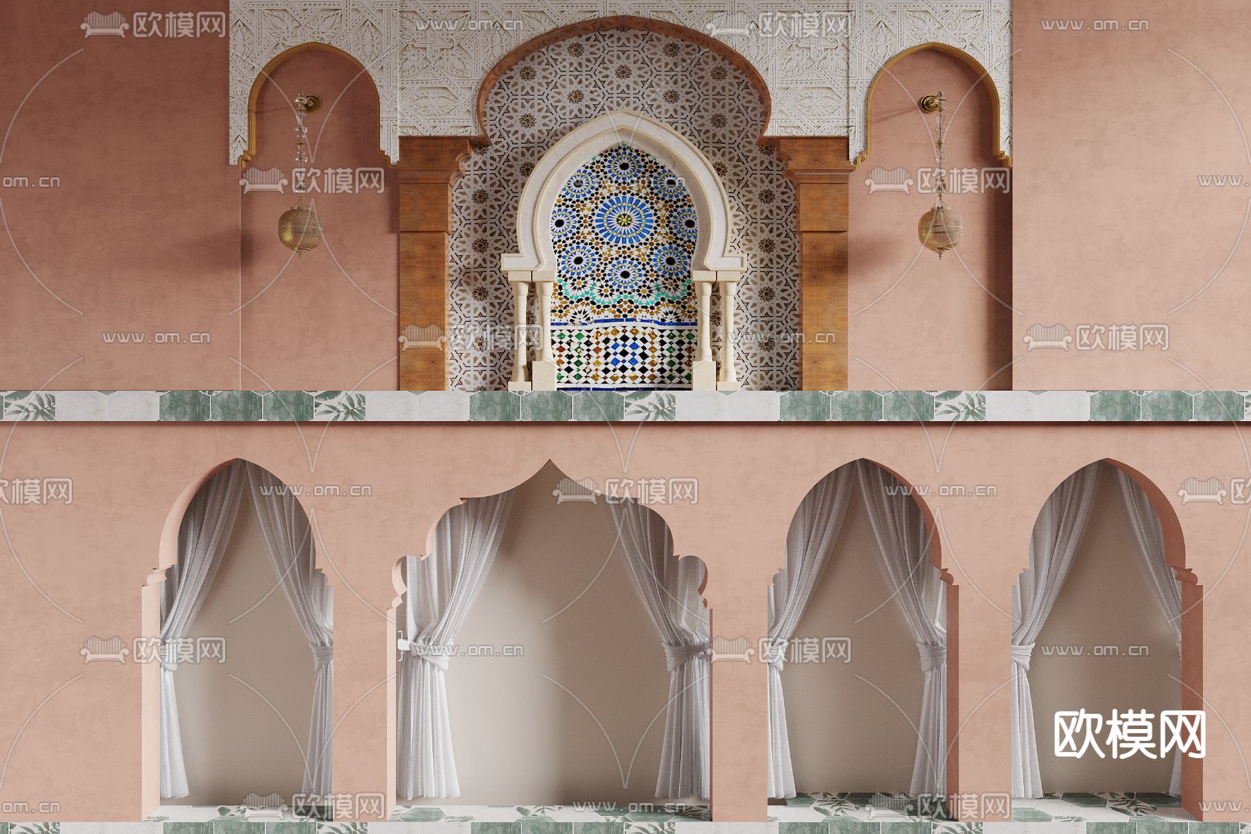 东南亚风背景墙3d模型下载