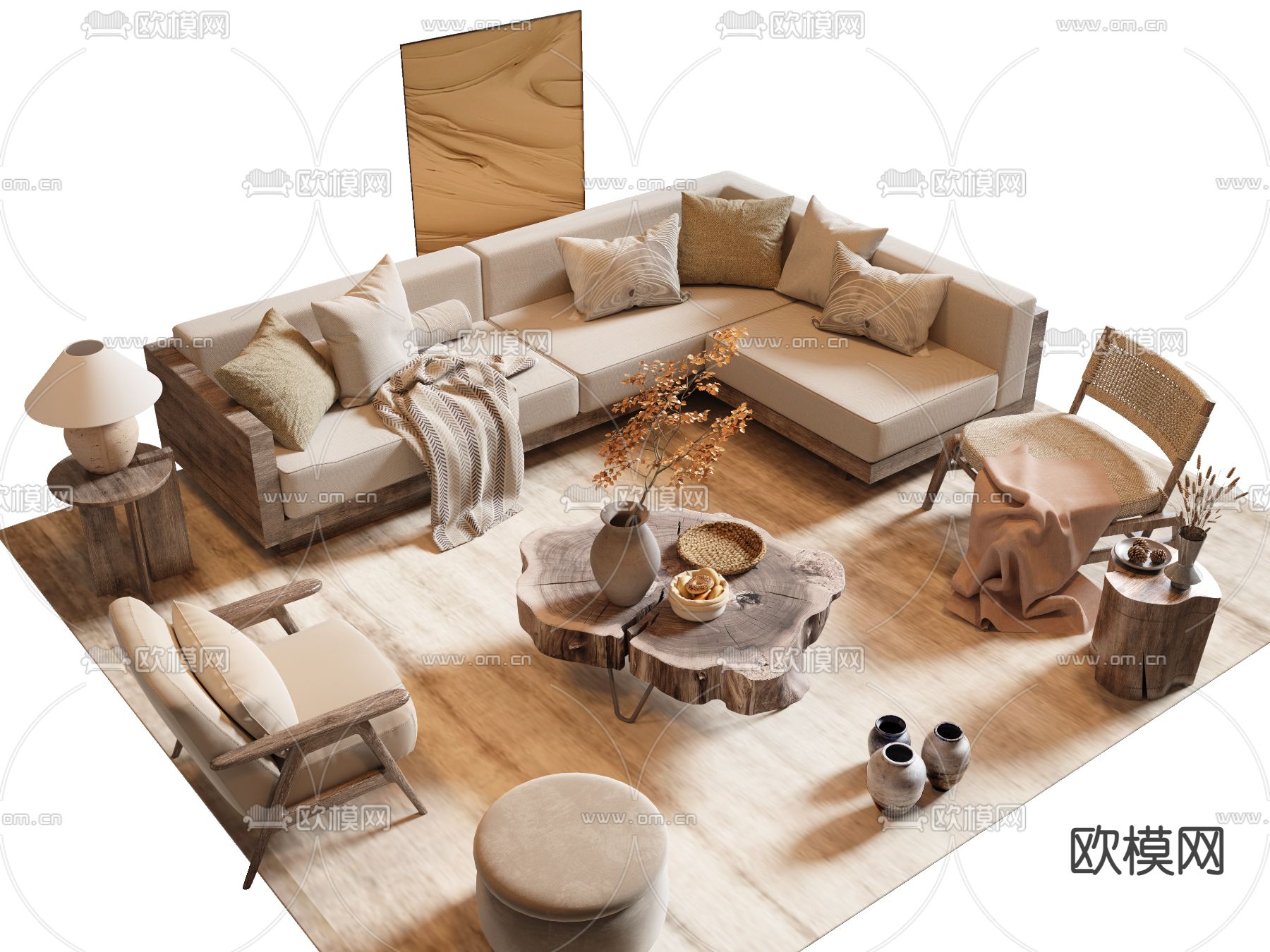 侘寂沙发茶几3d模型下载