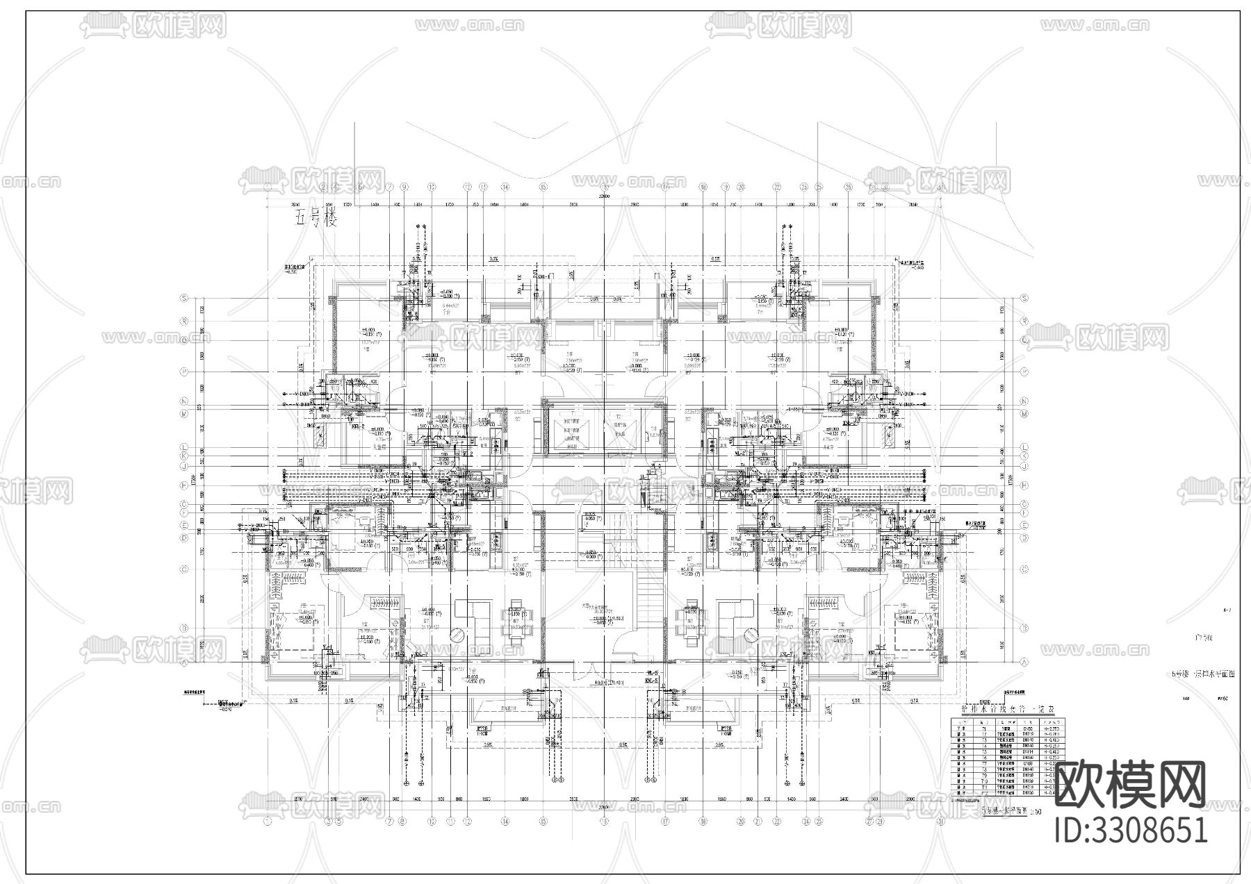 高层住宅给排水cad平面图下载（渲染图10）