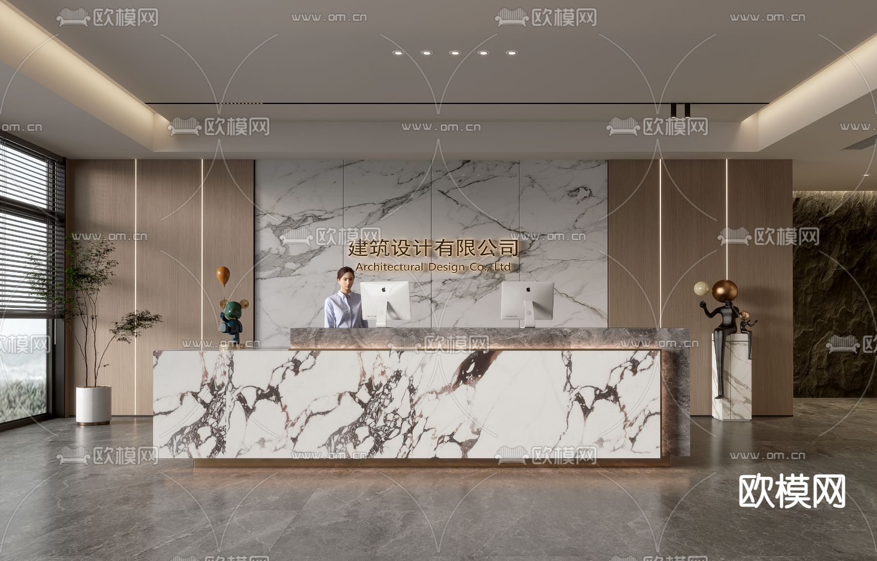 办公室前台 接待3d模型下载