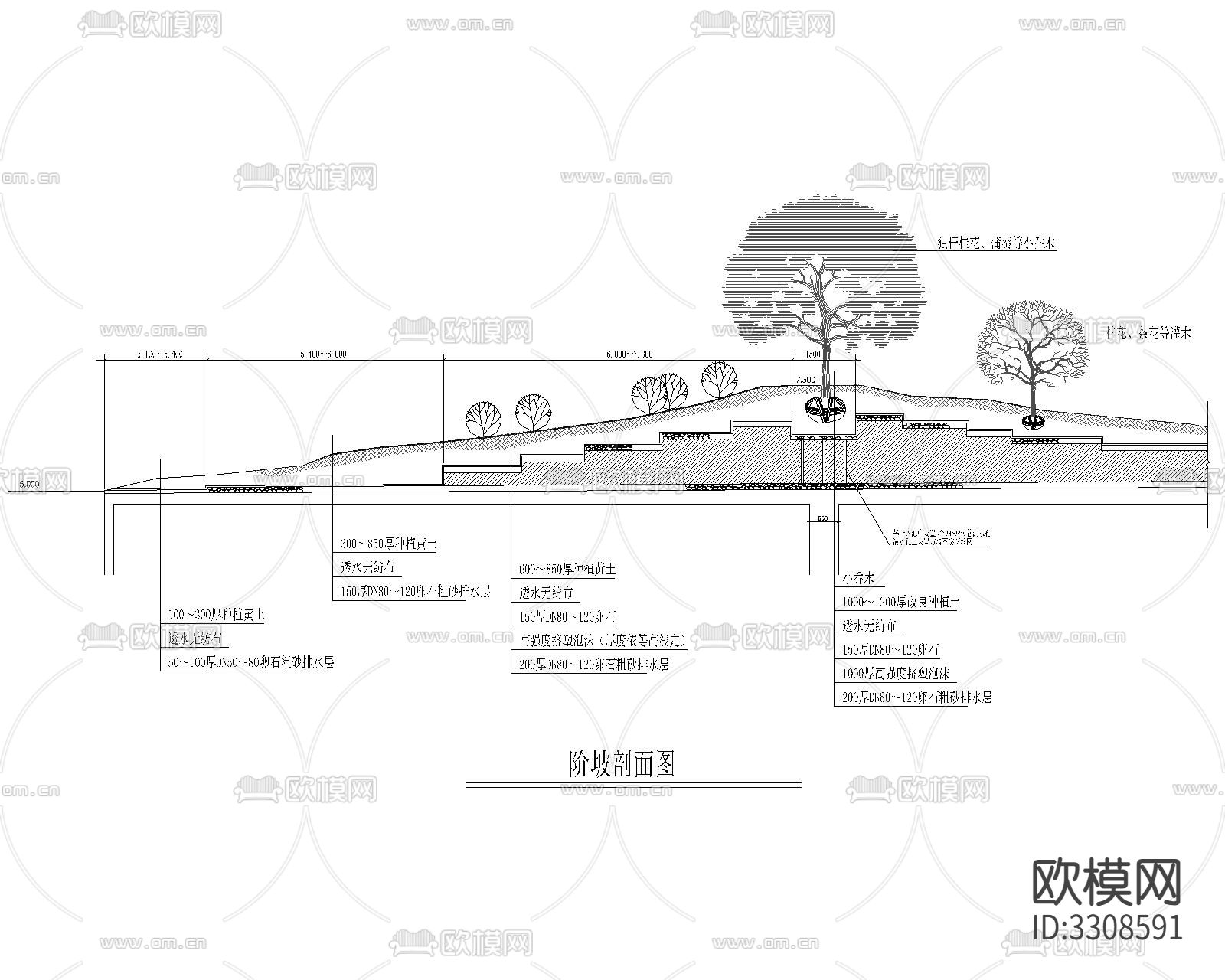 台阶坡道CAD立面图下载（渲染图3）