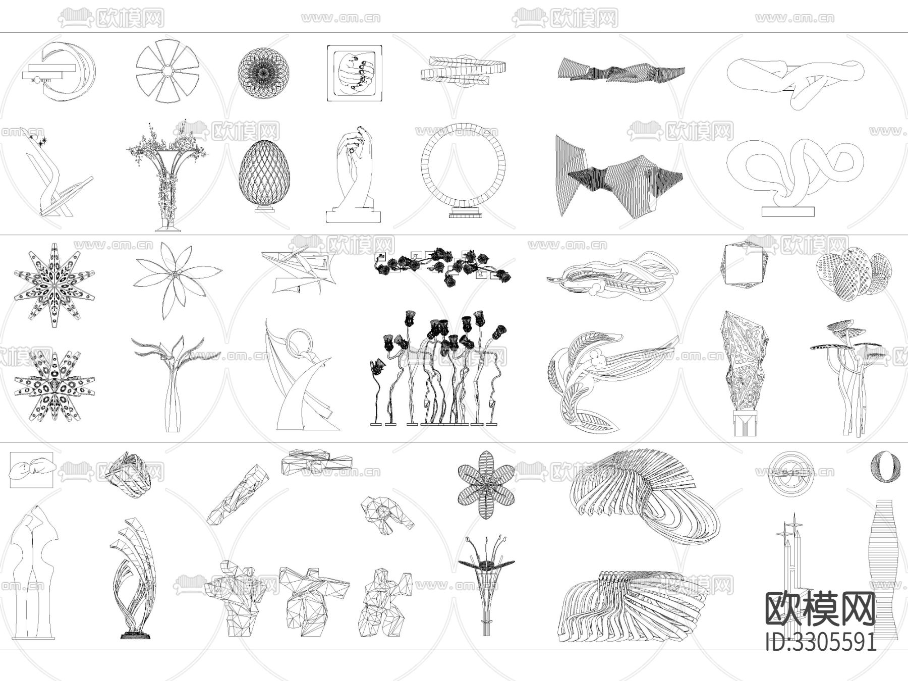 最新超全景观雕塑小品CAD图库下载（渲染图7）