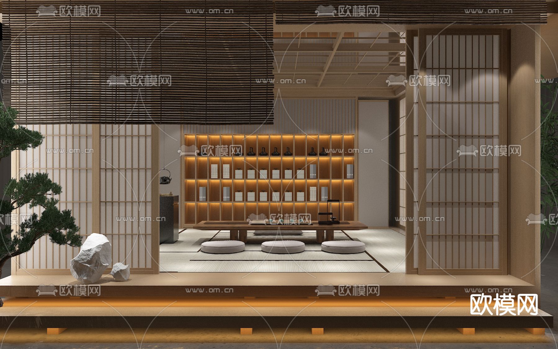 侘寂风茶楼 茶室3d模型下载