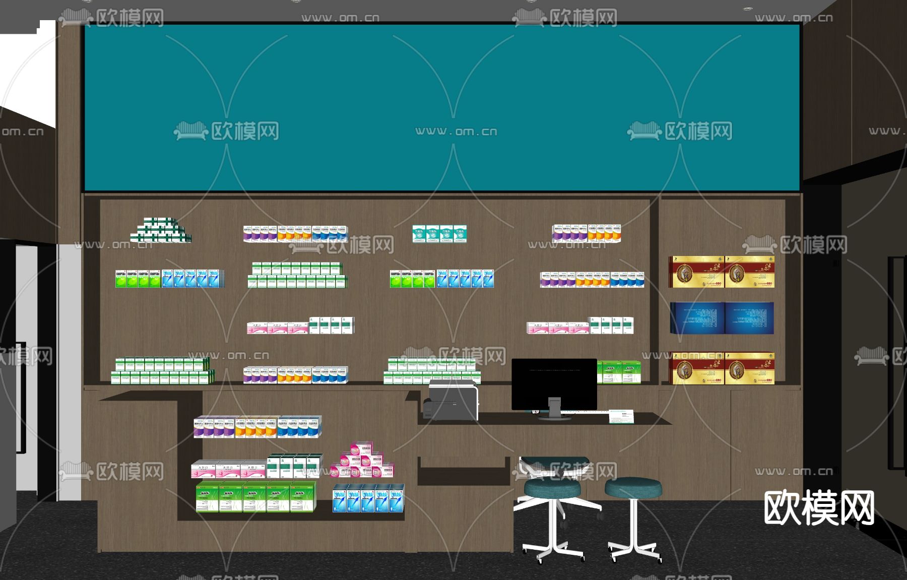 现代药房 药店su模型下载（渲染图1）