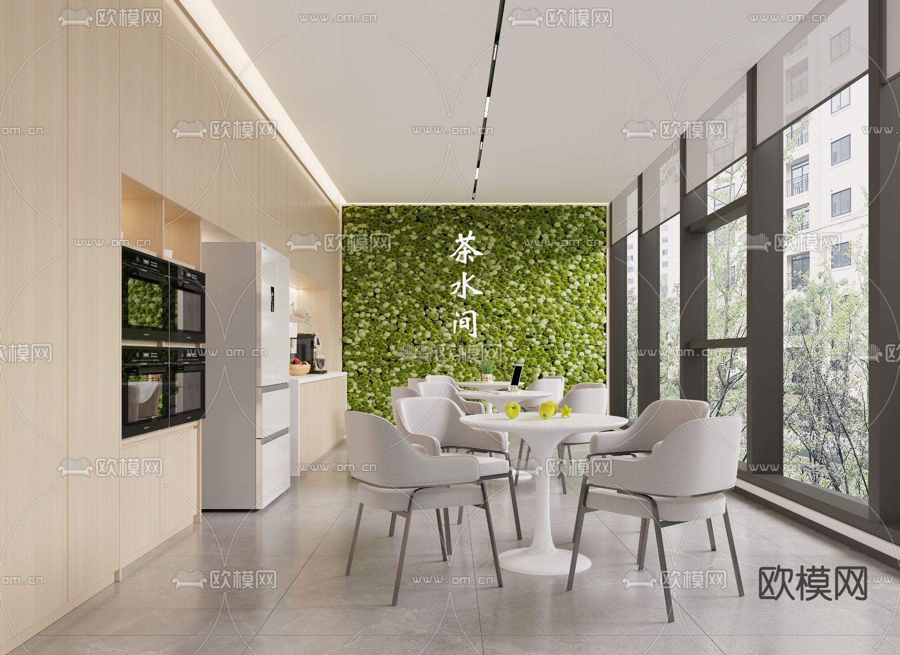 现代办公室茶水间3d模型下载