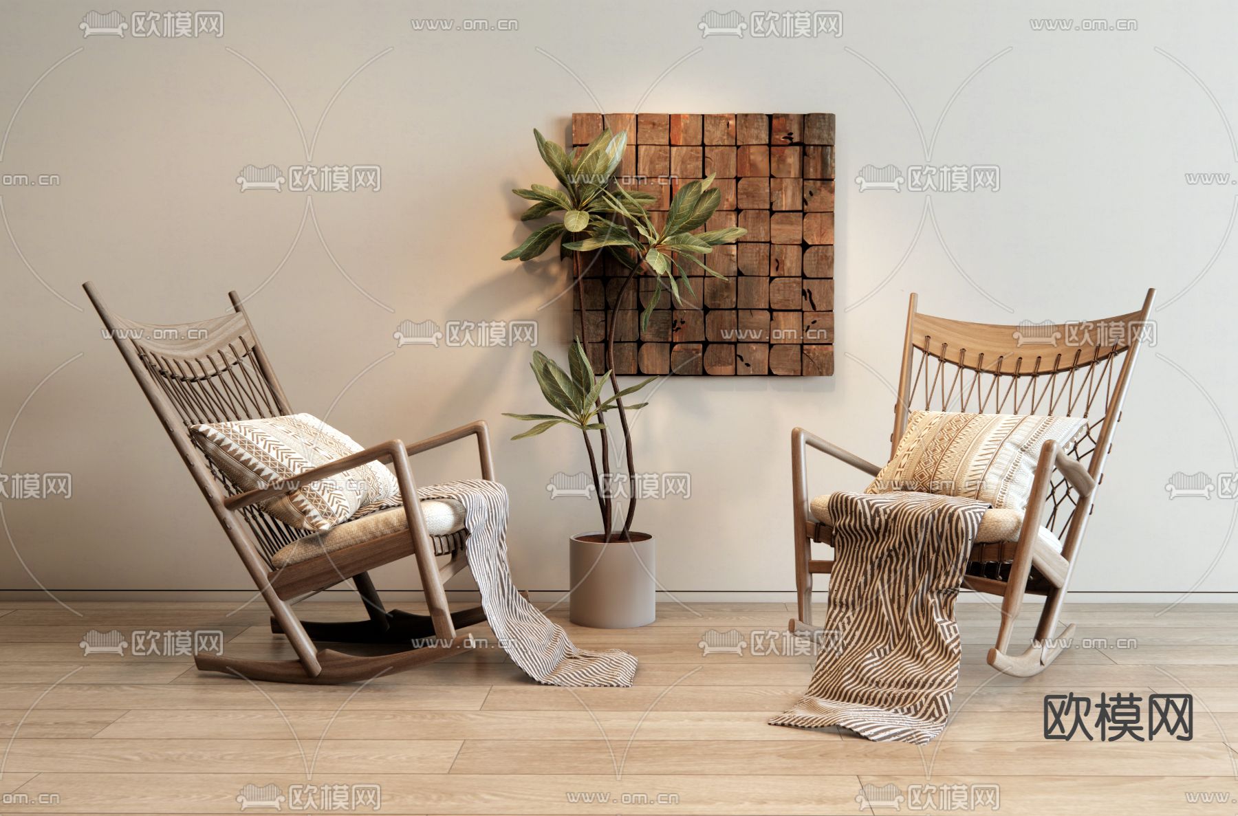 侘寂风休闲椅 藤编休闲椅3d模型下载