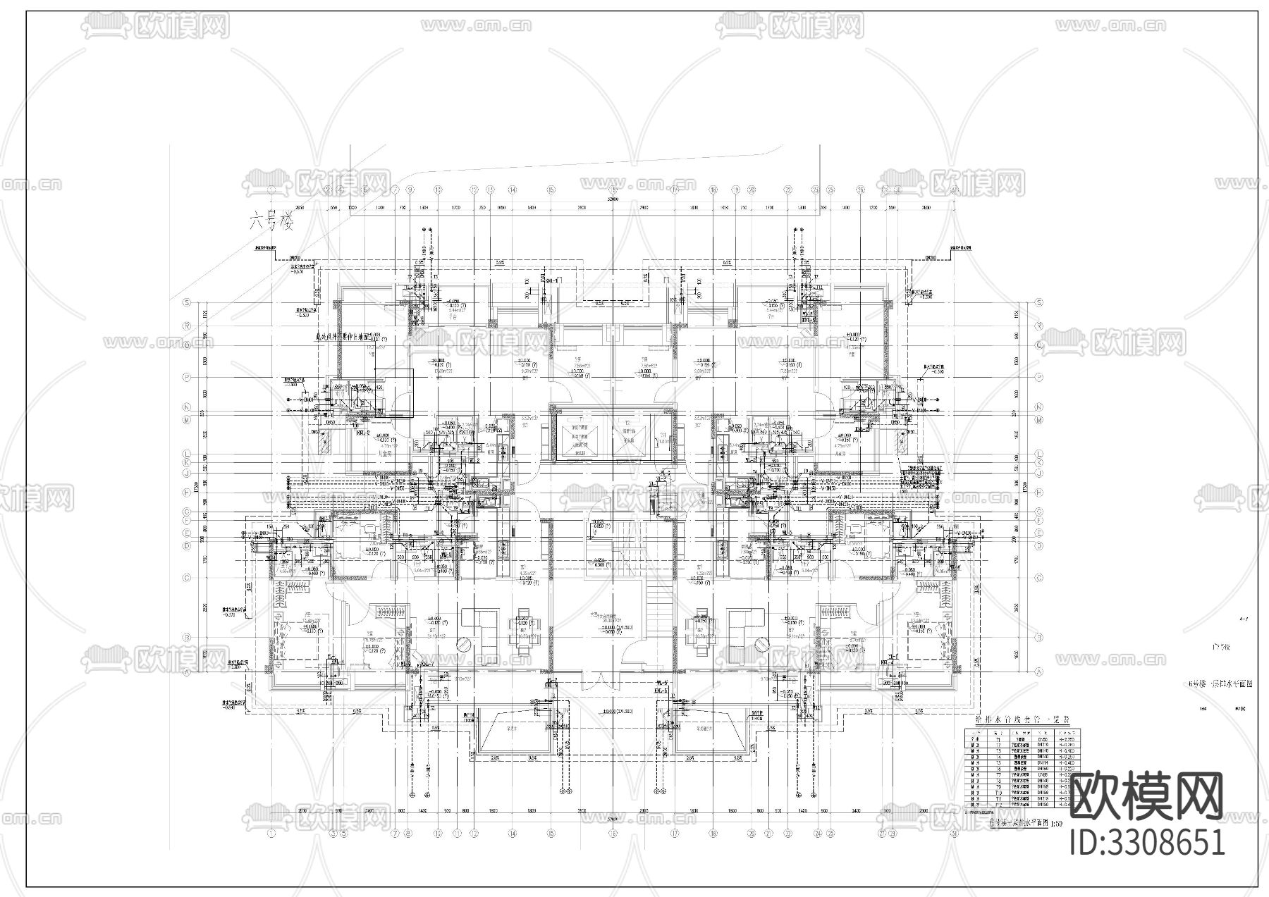 高层住宅给排水cad平面图下载（渲染图7）