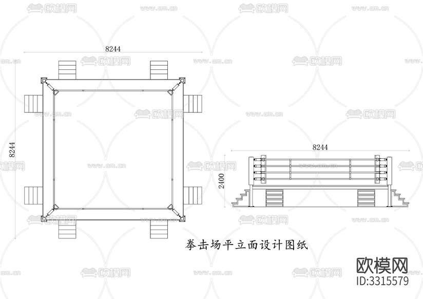 拳擊場(chǎng)平立面CAD施工圖下載
