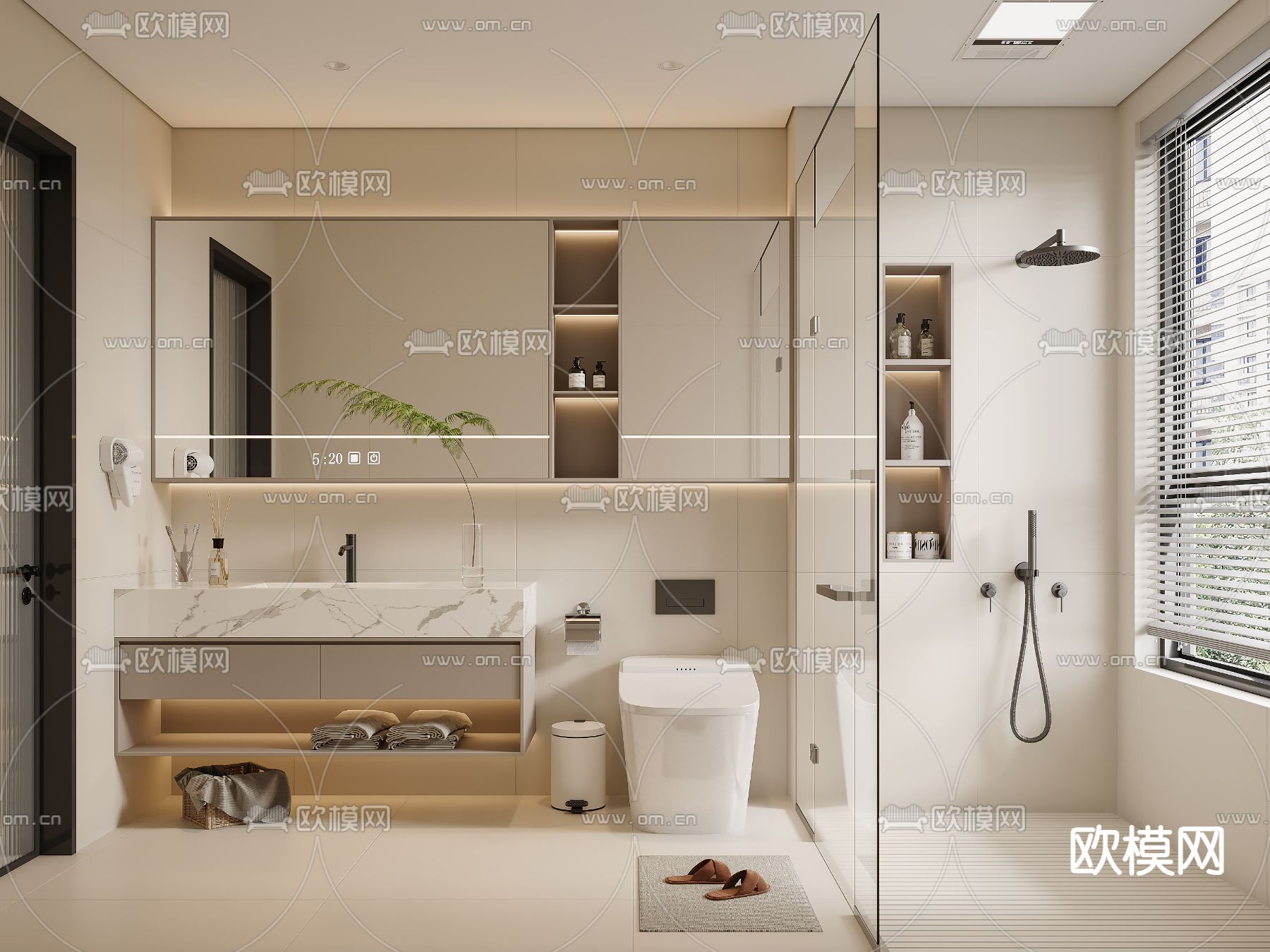 奶油风卫生间 浴室3d模型下载