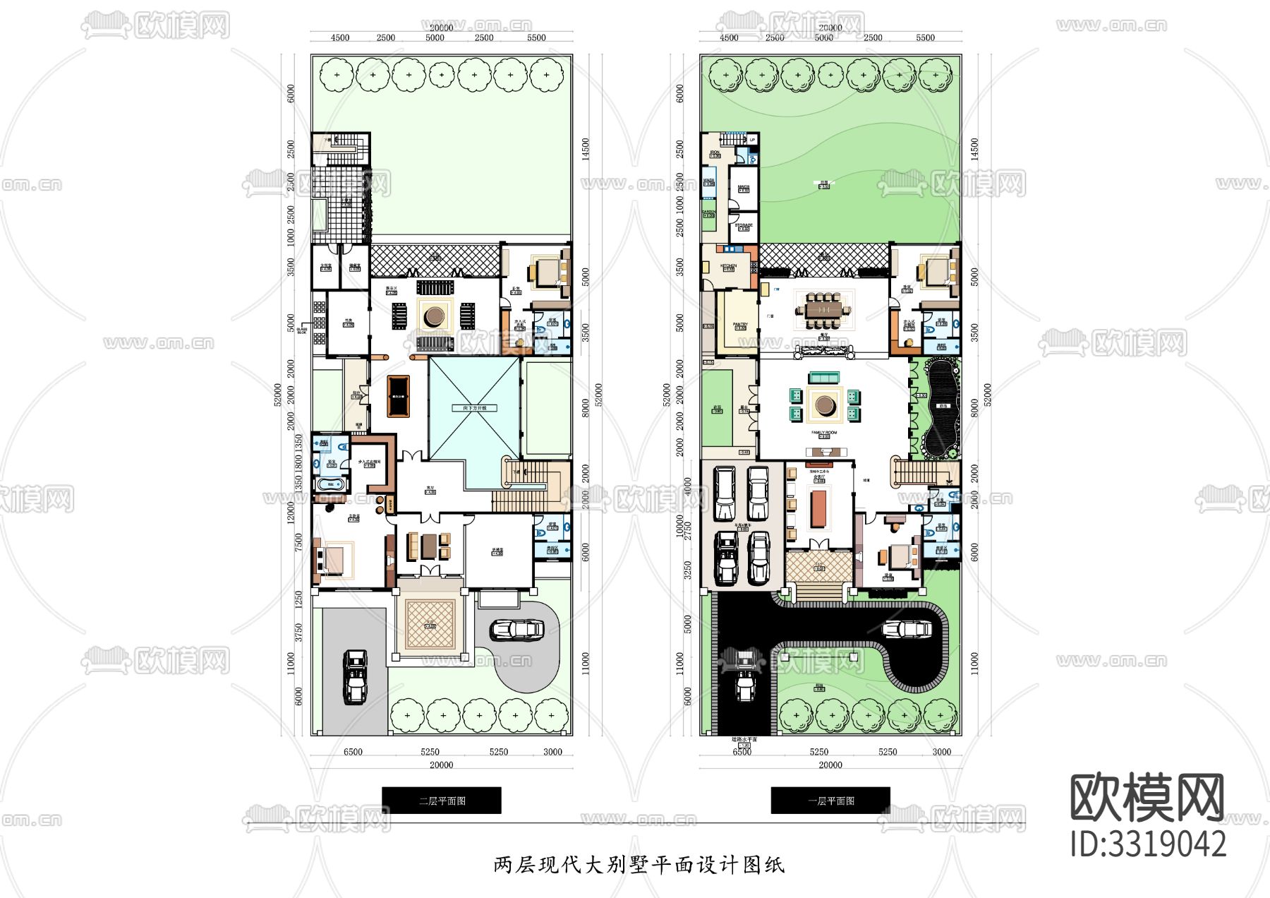 两层现代大别墅cad平面图下载