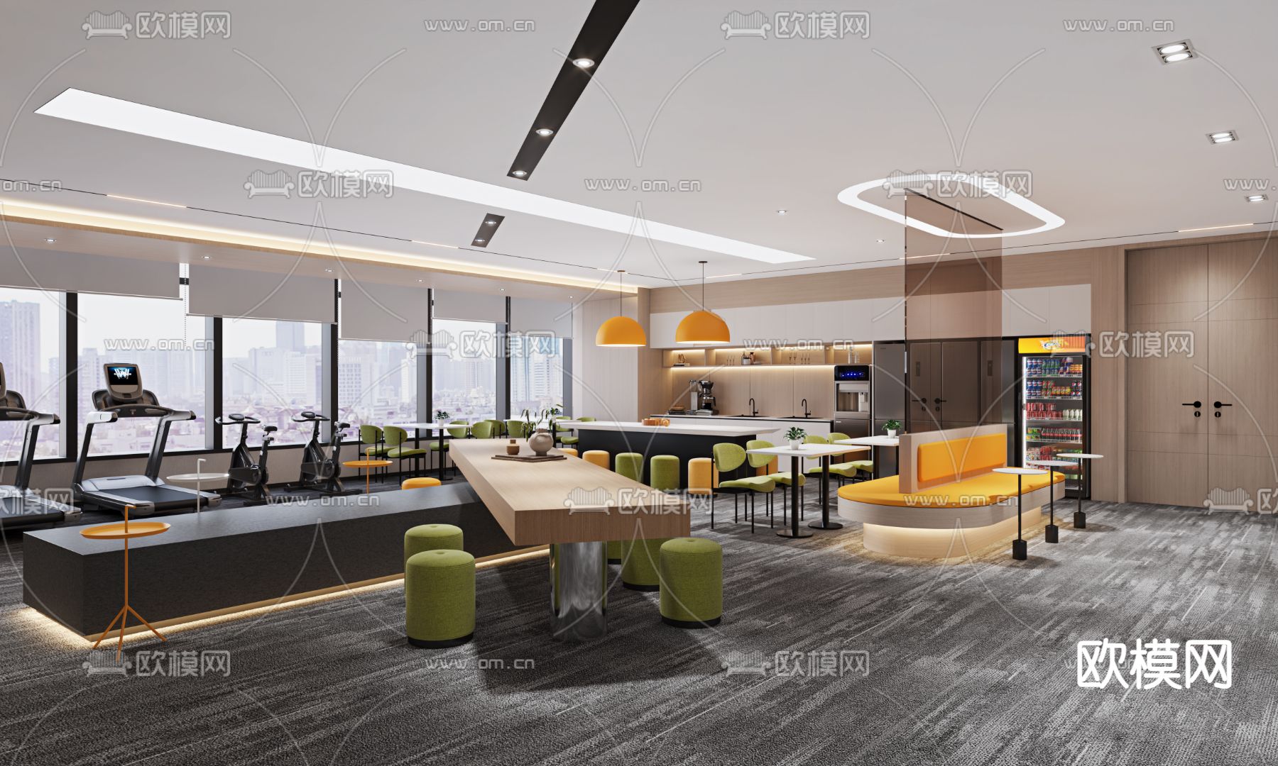 办公室茶水间 休息区3d模型下载（渲染图1）