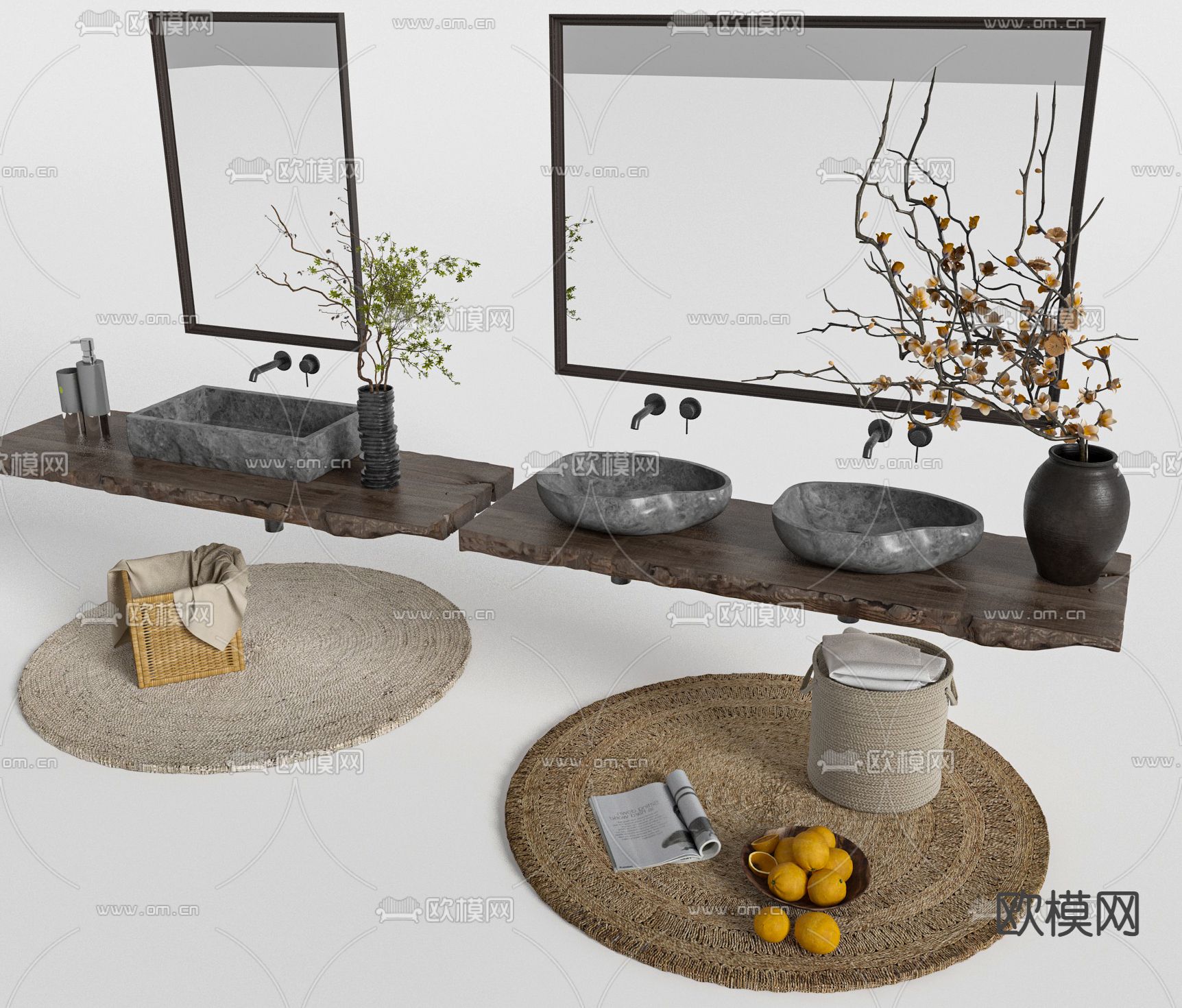 侘寂风洗手盆 洗手台3d模型下载