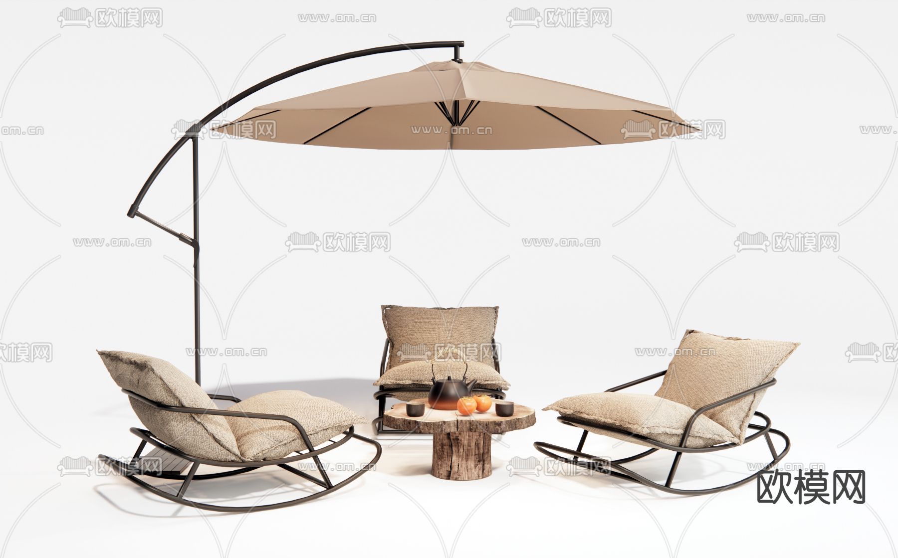 现代户外摇椅 躺椅su模型下载（渲染图2）