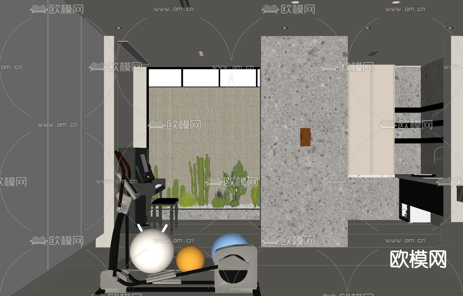 地下室健身房su模型下载（渲染图1）