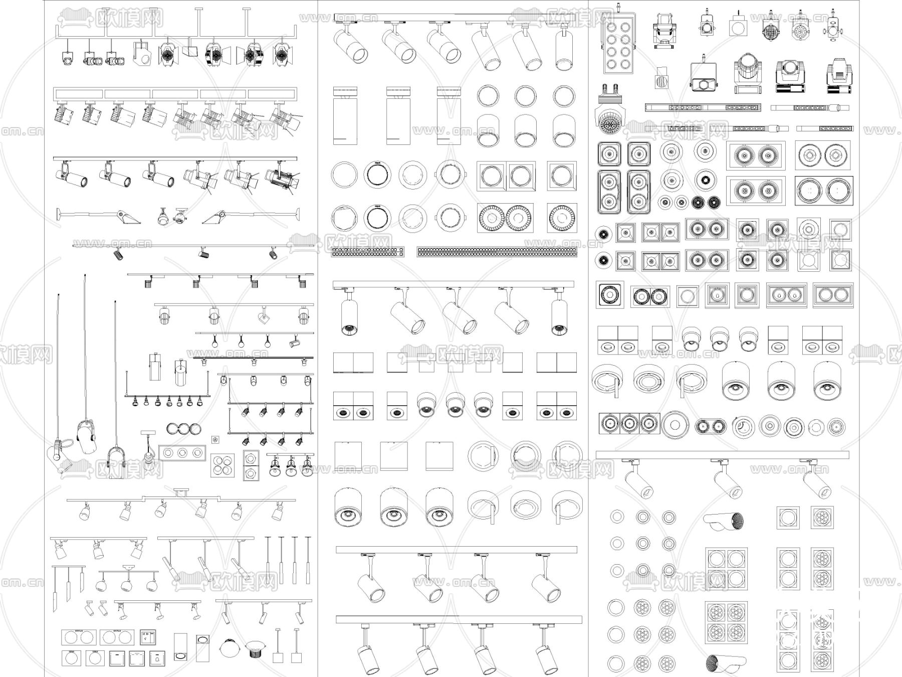 最新超全筒灯射灯磁吸轨道灯cad图库下载（渲染图3）