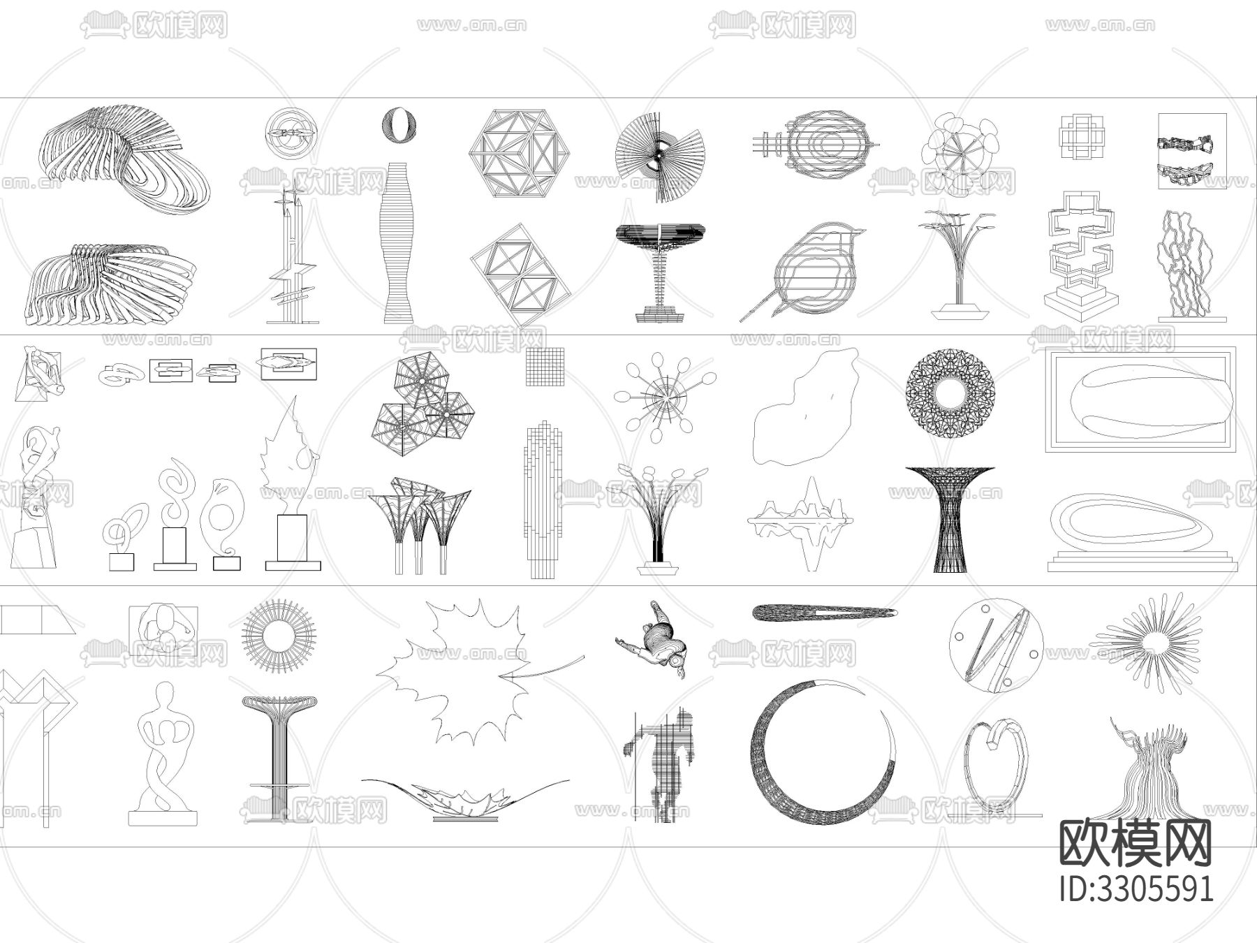 最新超全景观雕塑小品CAD图库下载（渲染图4）