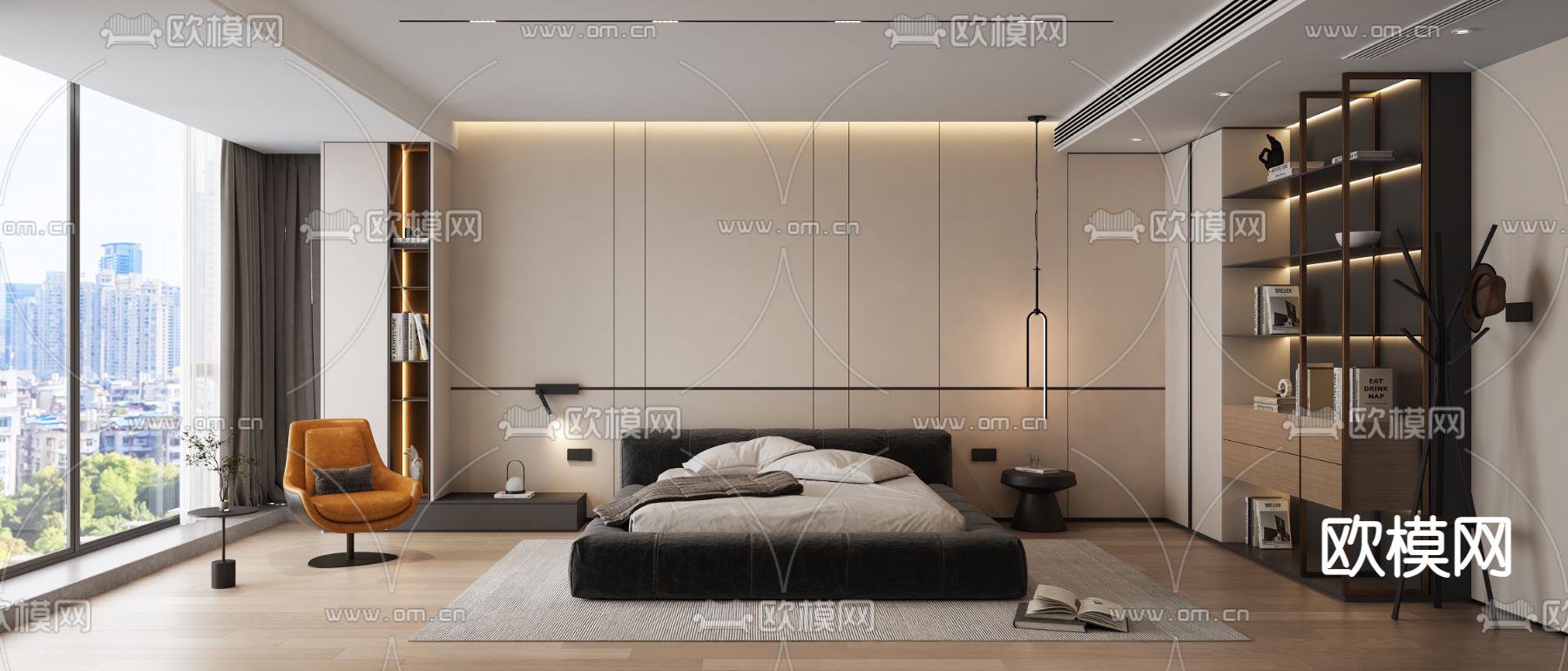 现代卧室 主人房 主卧3d模型下载（渲染图1）