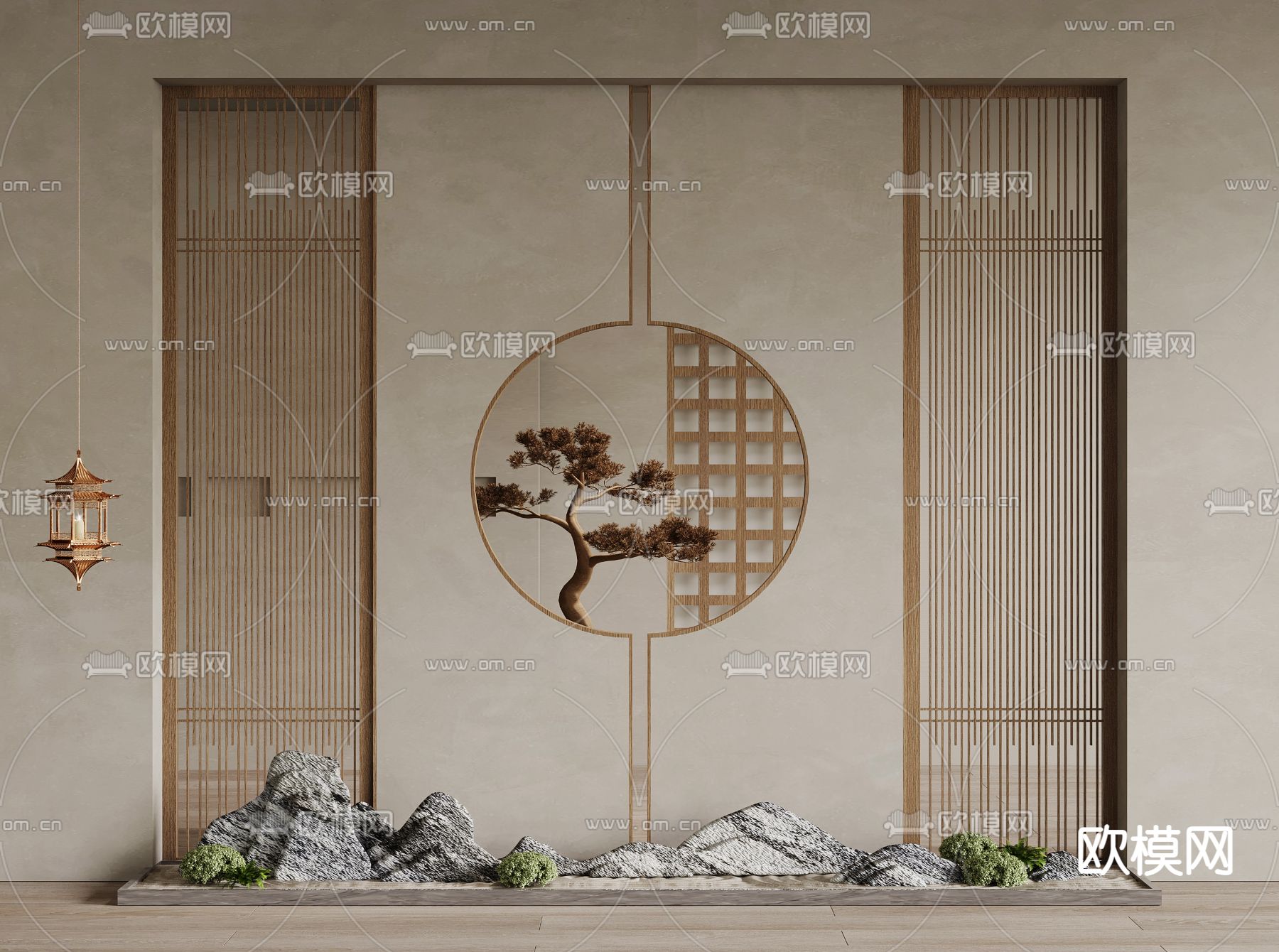 新中式 屏风 隔断3d模型下载