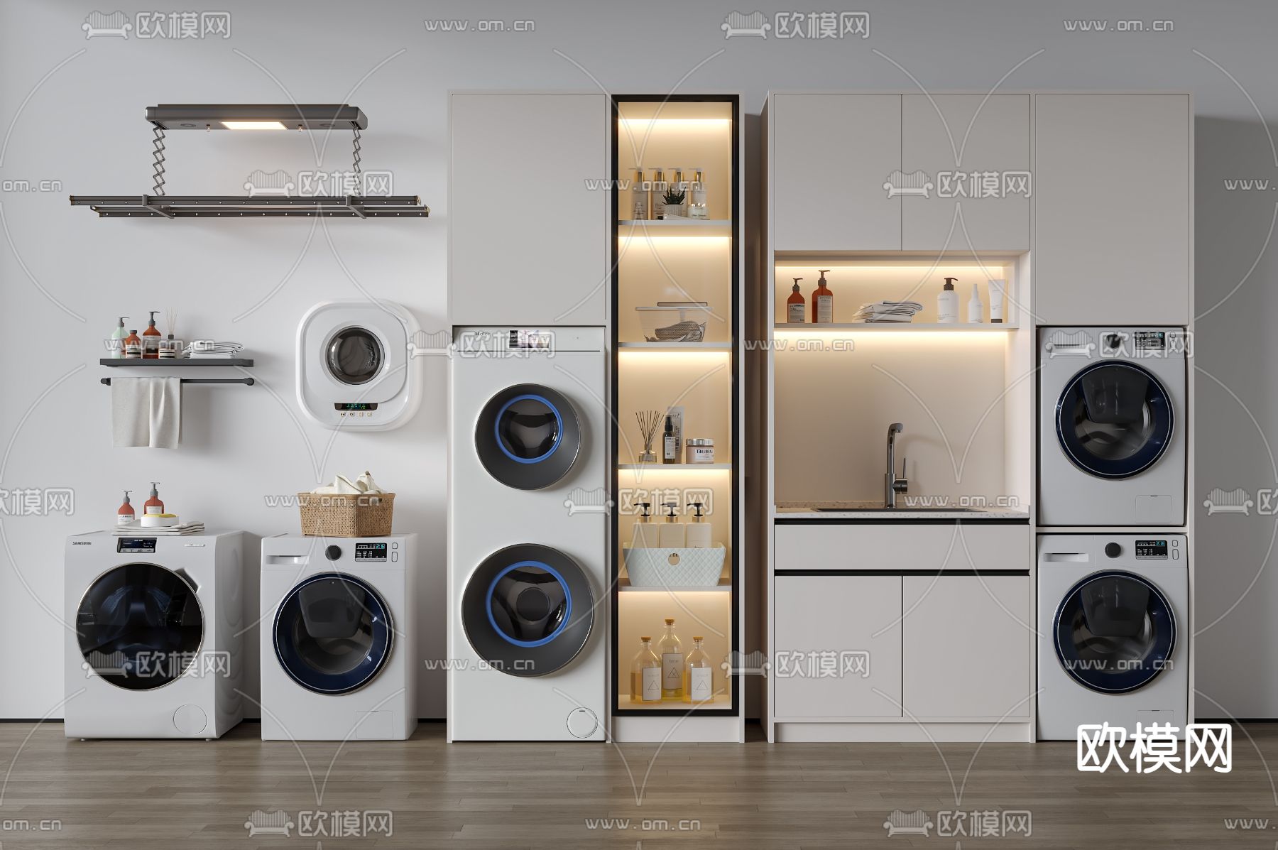 洗衣机 烘衣机 洗衣柜3d模型下载