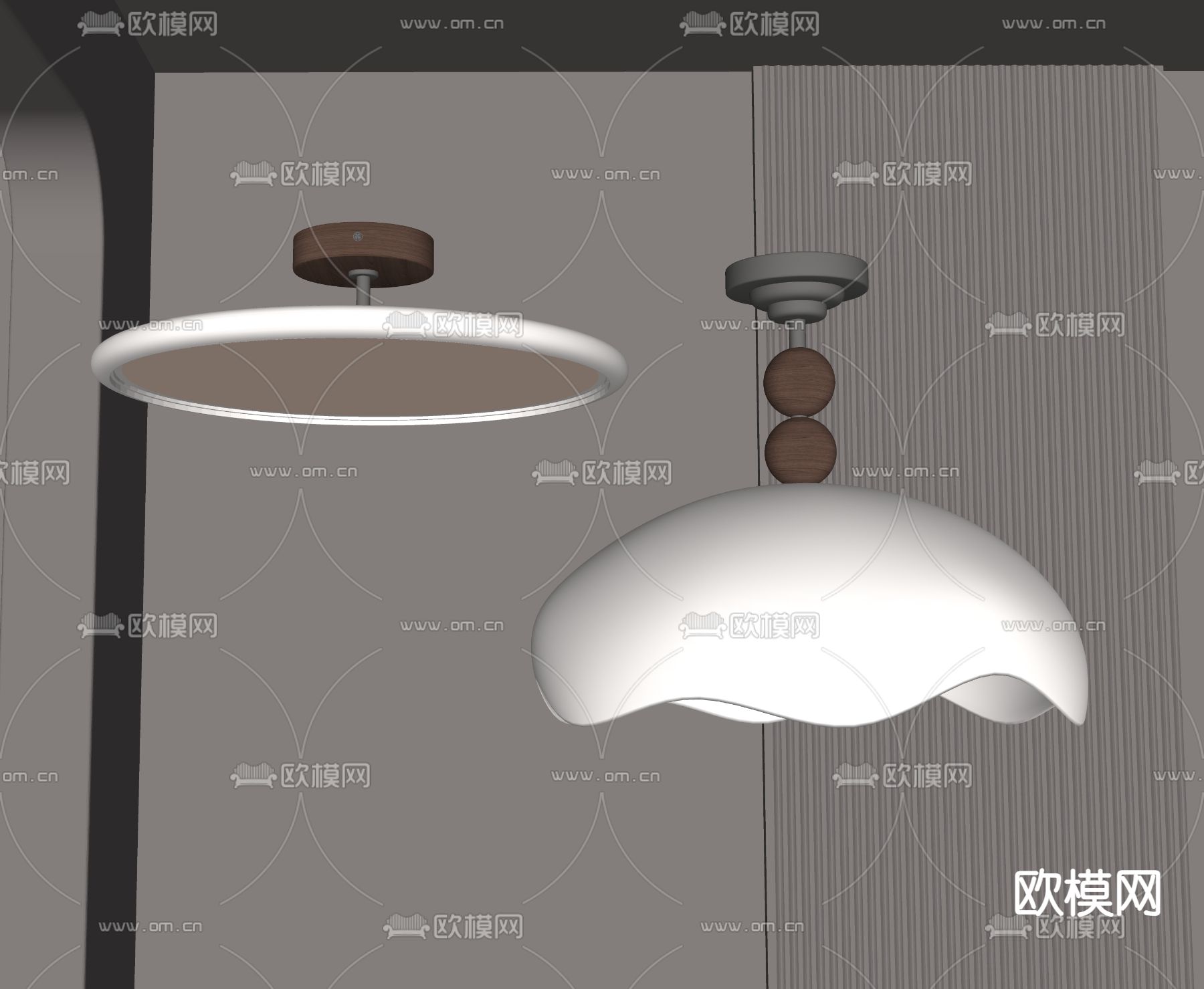 奶油风吸顶灯su模型下载（渲染图1）