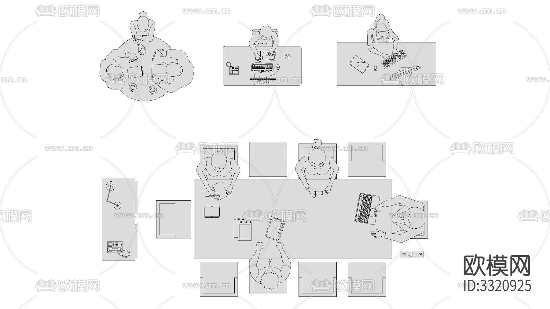 办公室人员俯视图cad大样图下载