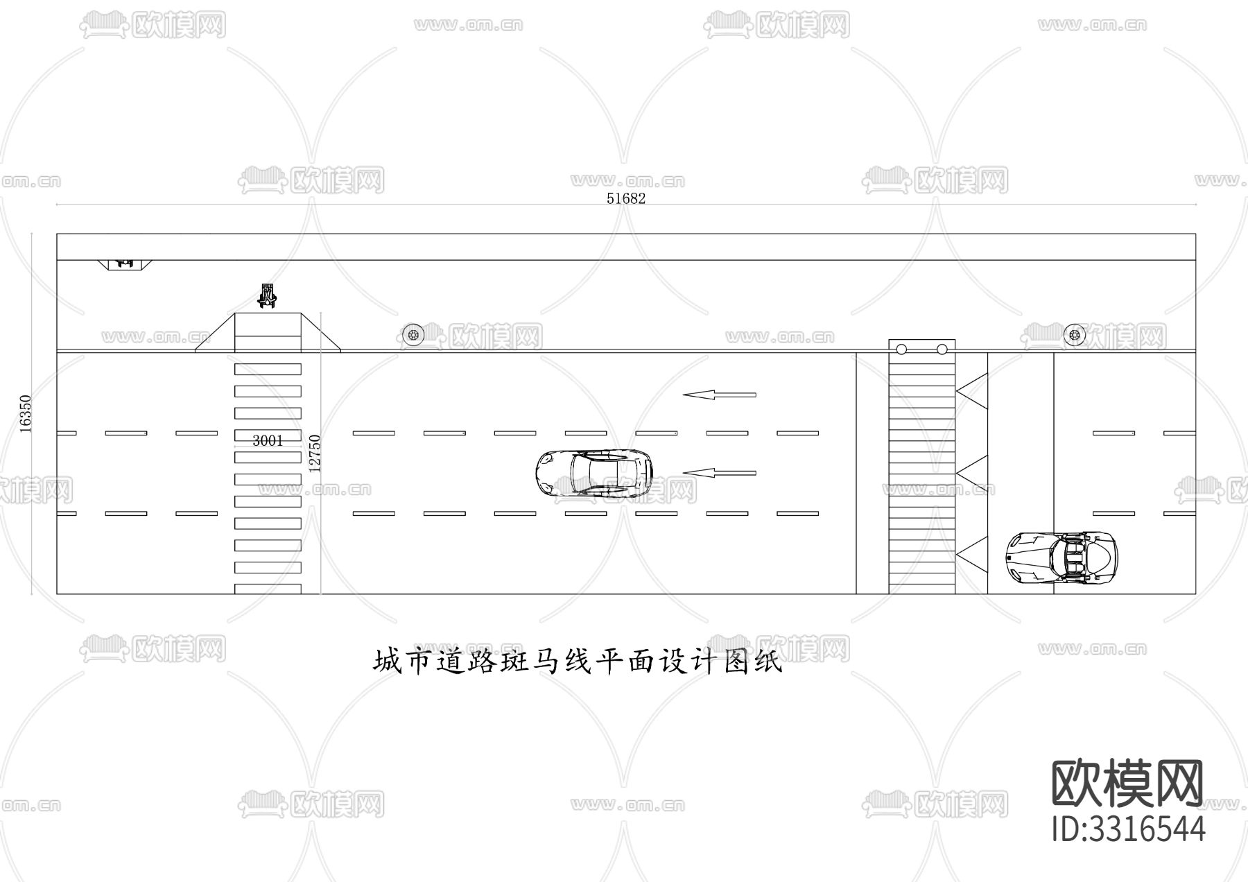 城市道路斑马线cad平面图下载