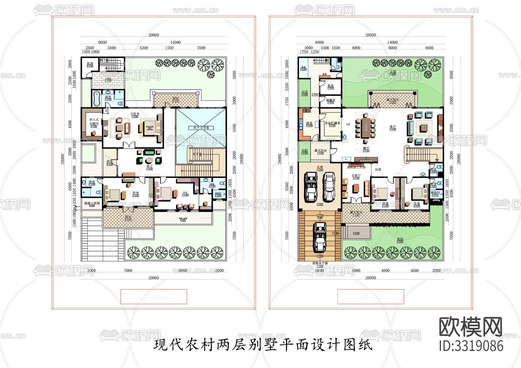 现代农村两层别墅cad平面图下载