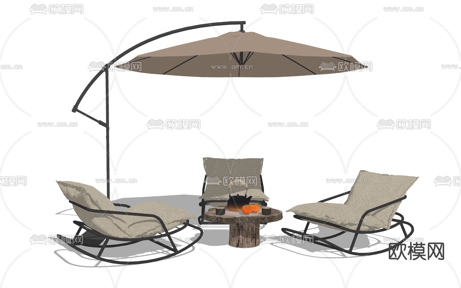 现代户外摇椅 躺椅su模型下载（渲染图1）